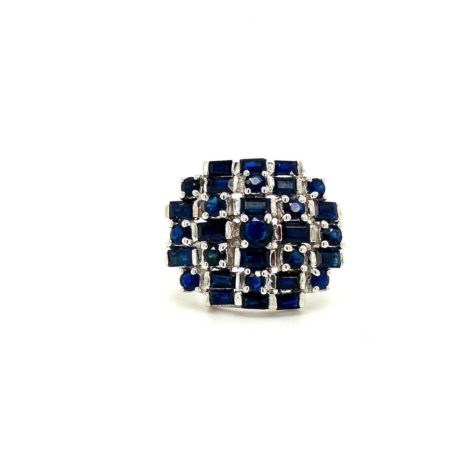 For Sale:  Statement 3.41 ct Blue Sapphire Cluster Bombe Ring 925 Sterling Silver 2