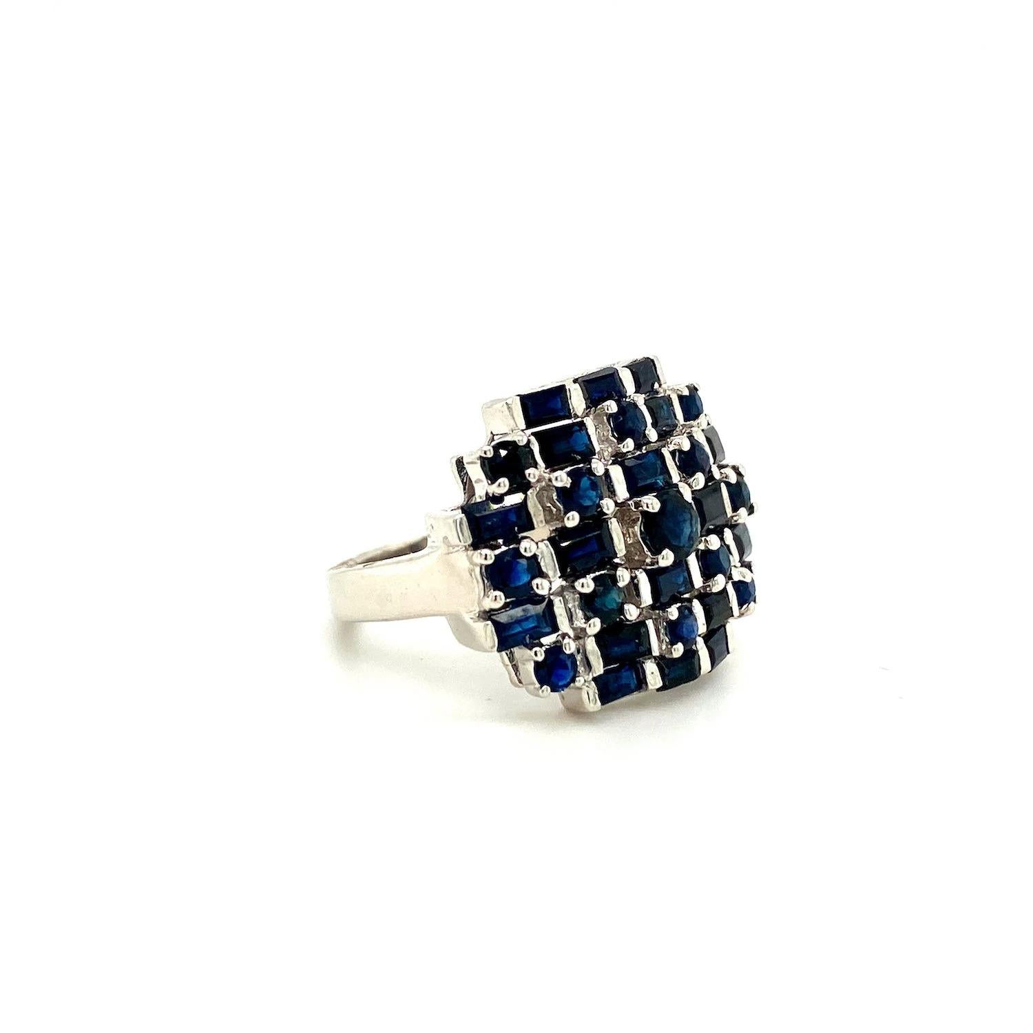 For Sale:  Statement 3.41 ct Blue Sapphire Cluster Bombe Ring 925 Sterling Silver 3
