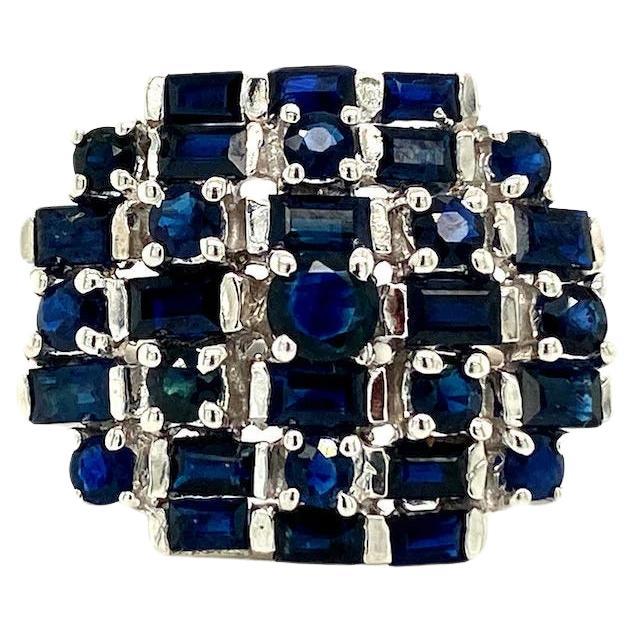 For Sale:  Statement 3.41 ct Blue Sapphire Cluster Bombe Ring 925 Sterling Silver