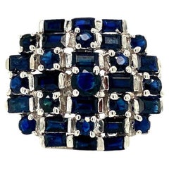 Vintage Statement 3.41 ct Blue Sapphire Cluster Bombe Ring 925 Sterling Silver