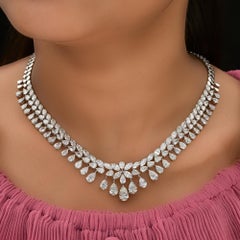 Statement 37.05Ct Multi Cut Natural Diamond Graduating Necklace 18Kt White Gold