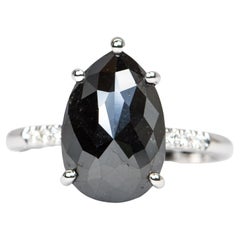 Statement 3.87ct Black Diamond Engagement Ring Pave Band 14K White Gold R6291