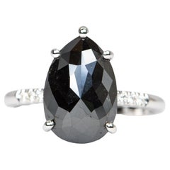 Statement Verlobungsring, 3,87 Karat schwarzer Diamant, Pavé-Ring, 14K Weißgold, R6291