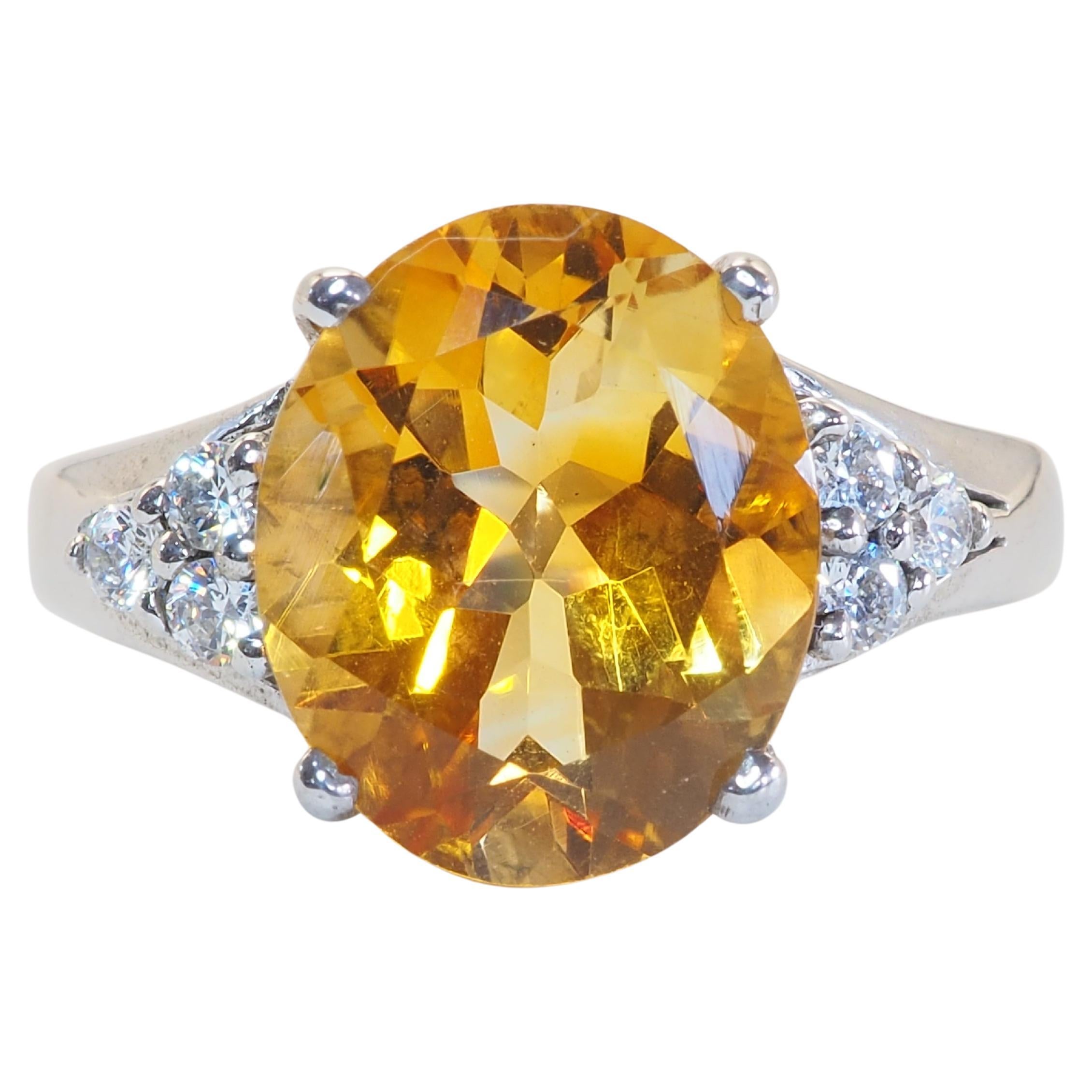 Statement 3,94ct Oval Citrin & weißer Quarz Feine Sterling Silber Ring im Angebot