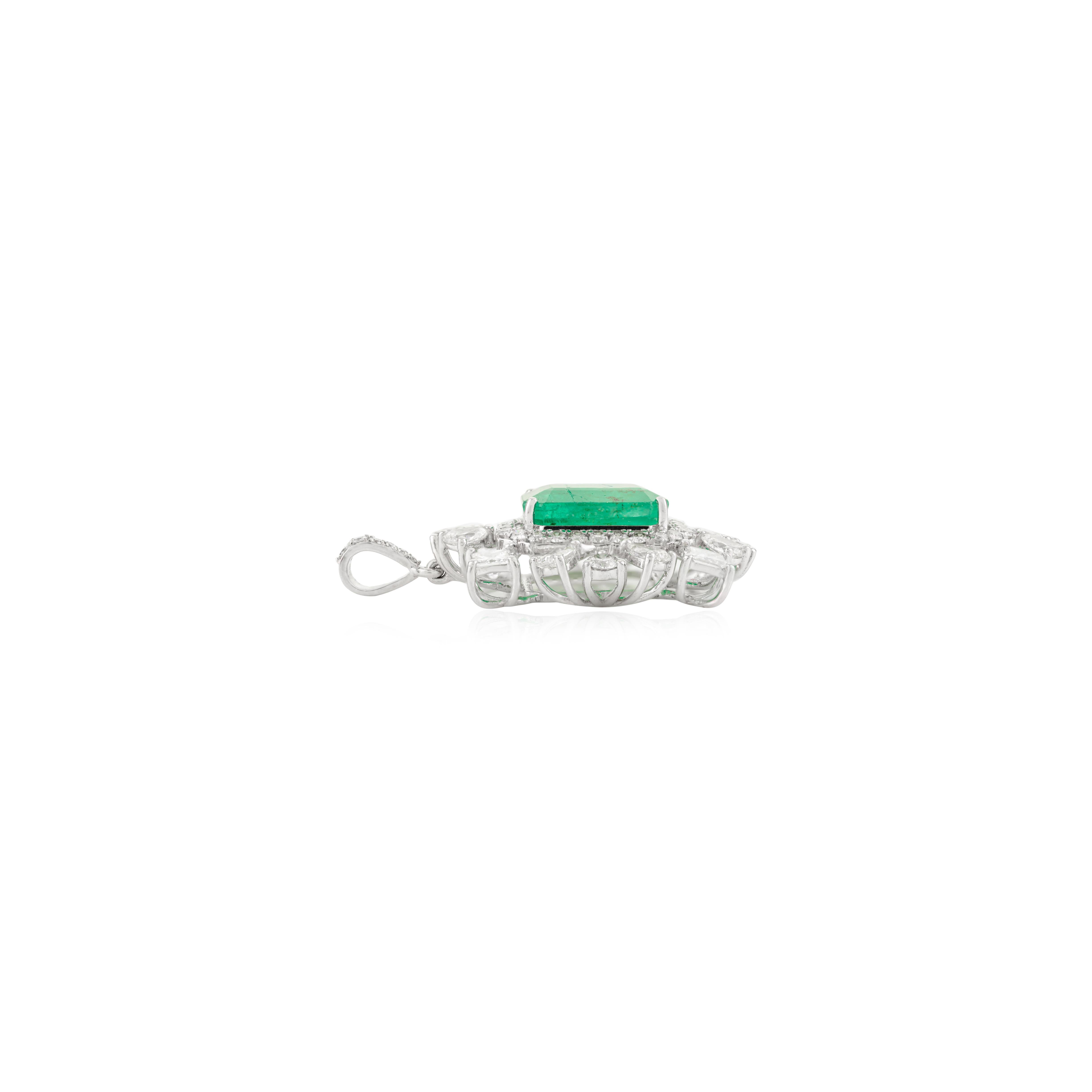 Art Deco Statement 4.29 Carats Emerald Diamond Wedding Pendant Crafted in 18k White Gold For Sale