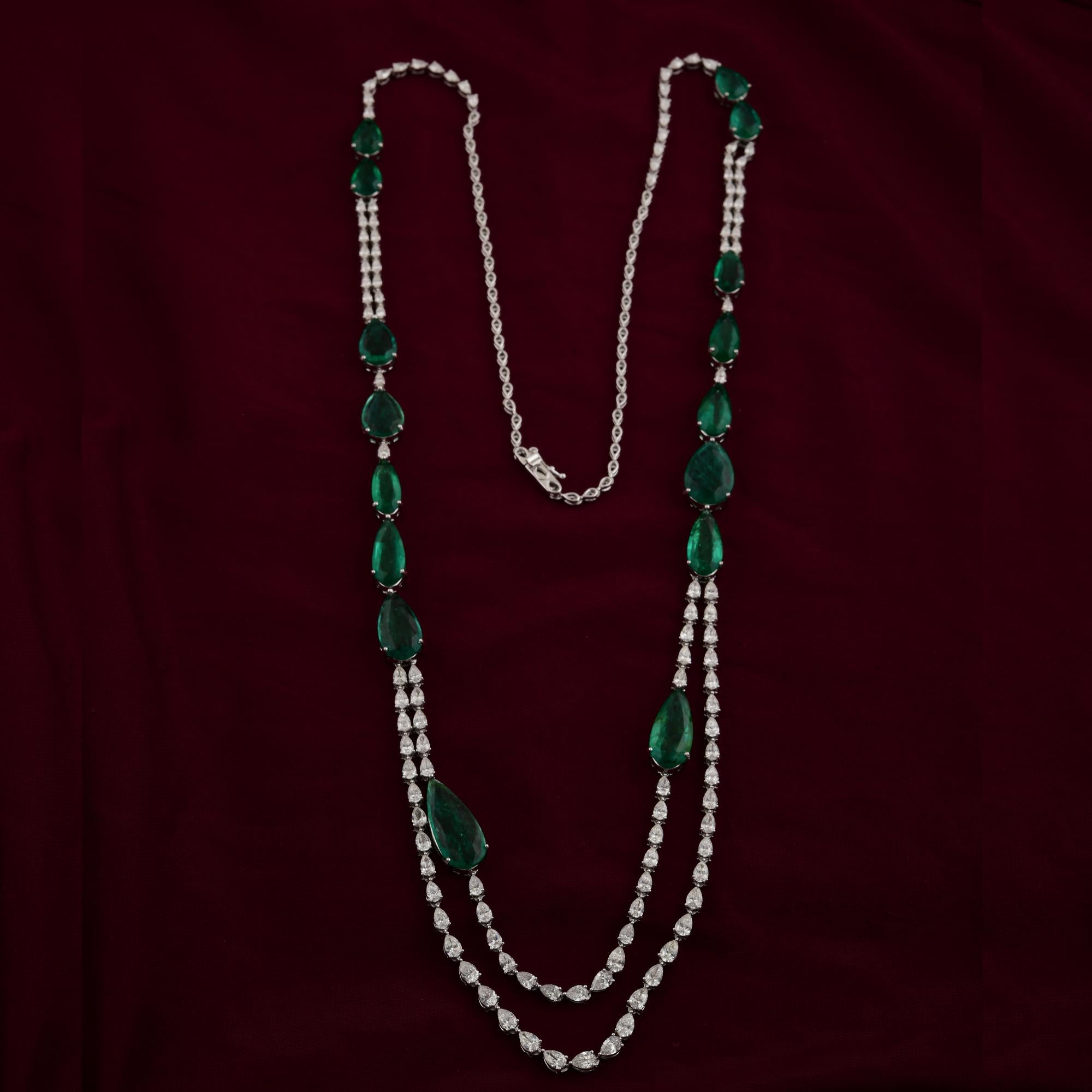 Statement 43.13Tcw Smaragd Diamant Double Layer Halskette 14 Karat Weißgold (Tropfenschliff) im Angebot