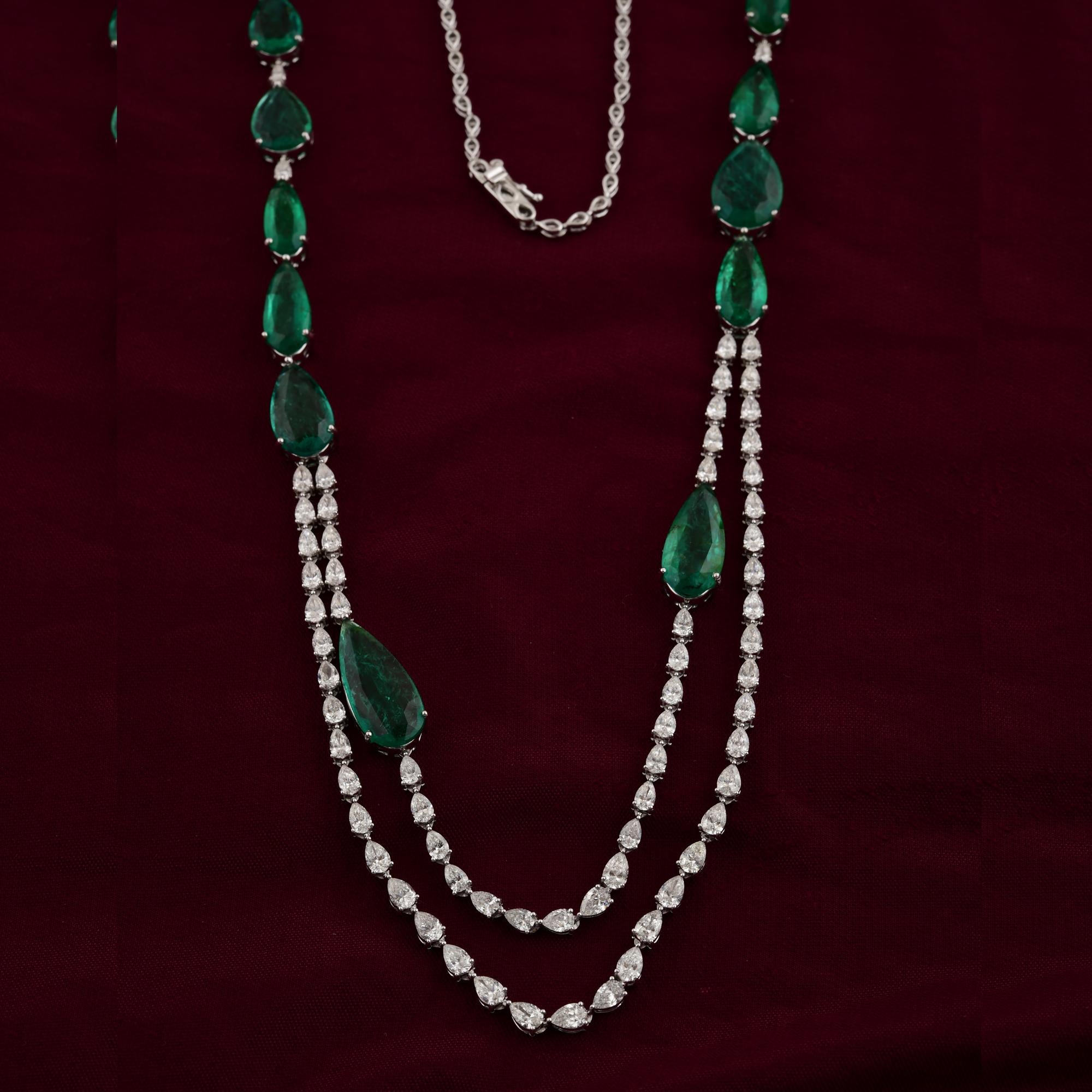 Statement 43.13Tcw Smaragd Diamant Double Layer Halskette 14 Karat Weißgold im Zustand „Neu“ im Angebot in Diera, Dubai