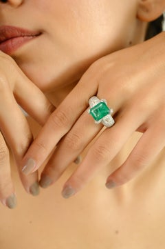Statement 4.55 CTW Emerald 2.24 CTW Diamond Cocktail Ring in 18k White Gold