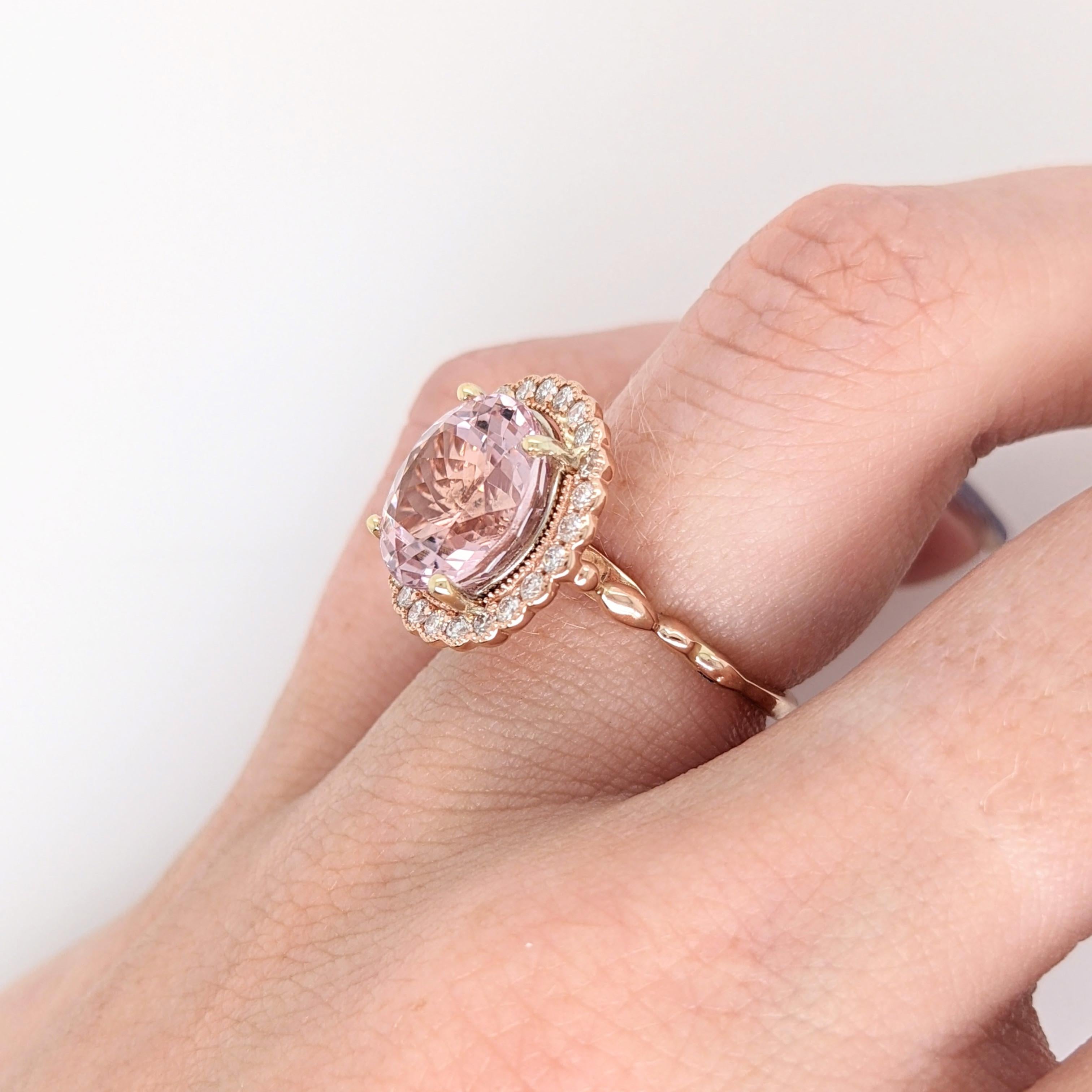 Art Nouveau Statement 5 carat Morganite Ring Accented w All Natural Diamond Accents For Sale