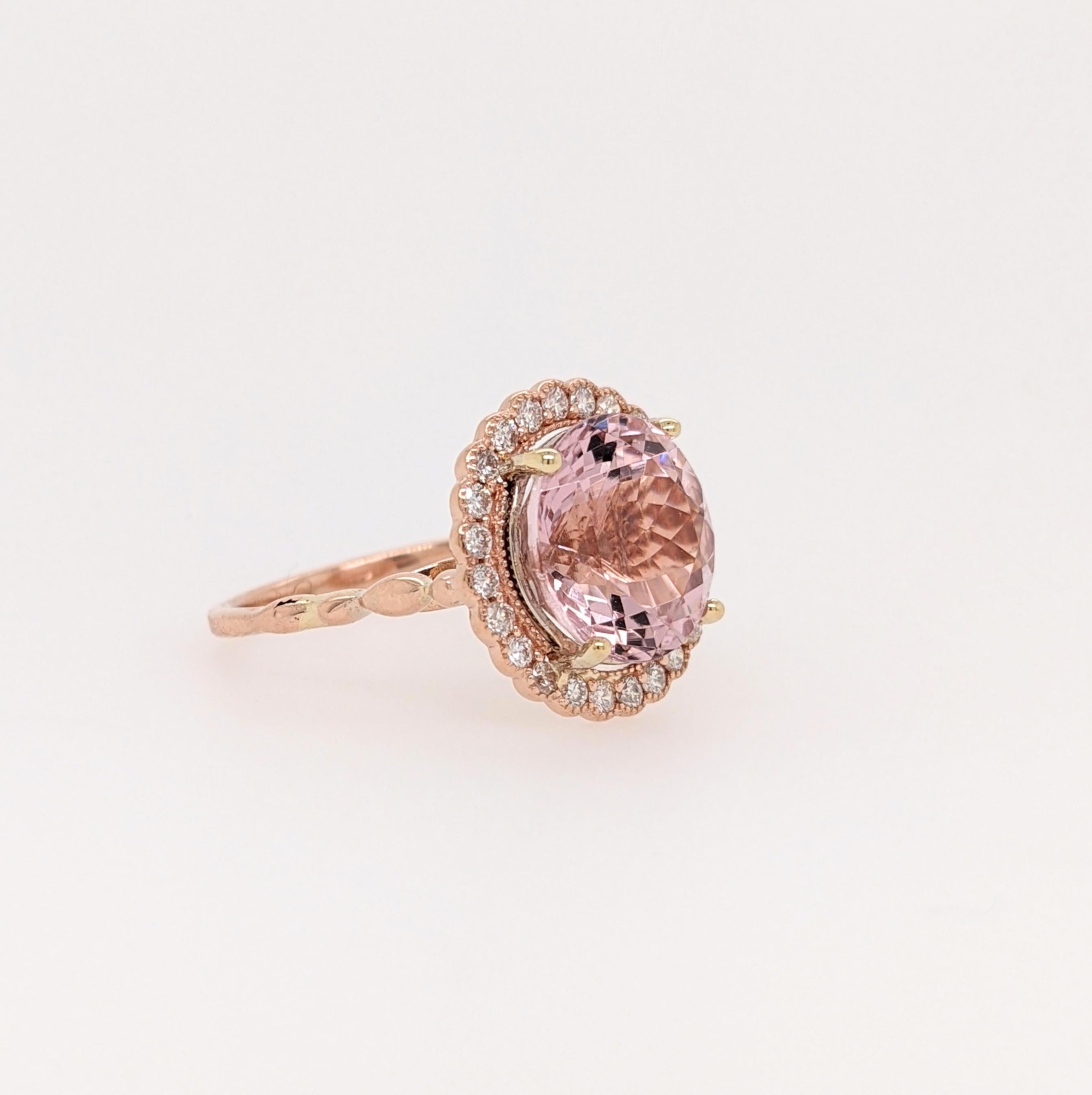 Round Cut Statement 5 carat Morganite Ring Accented w All Natural Diamond Accents For Sale