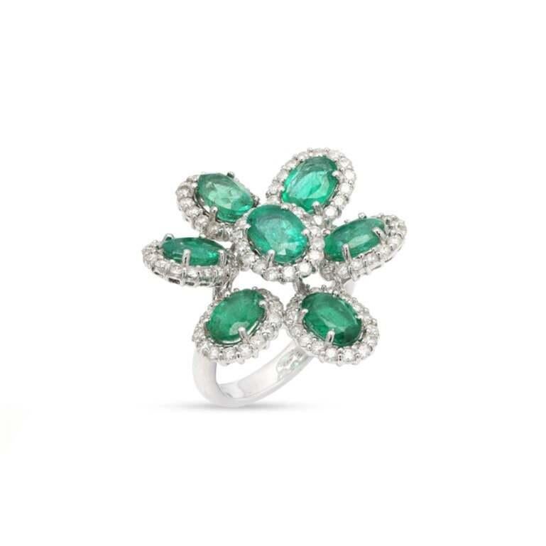 For Sale:  Statement 5 CTW Emerald Floral Cocktail Ring with Diamonds in 14k White Gold 3