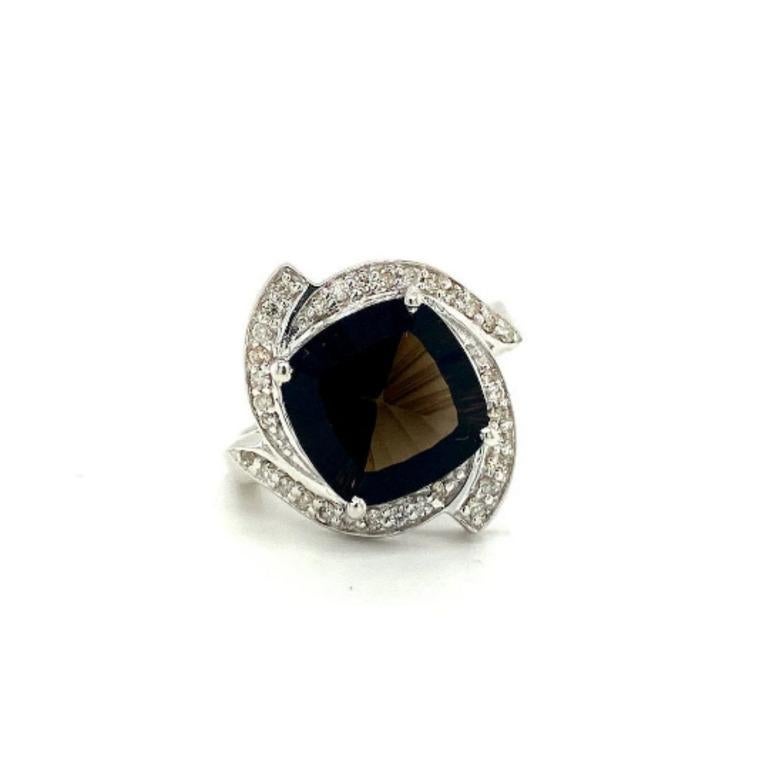 For Sale:  Statement 5.1 Carats Smoky Topaz and Diamond Cocktail Ring in Sterling Silver 2