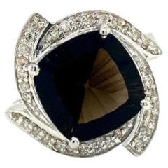 Bague cocktail pour mère de 5,1 carats, topaze fumée et diamants en argent 925