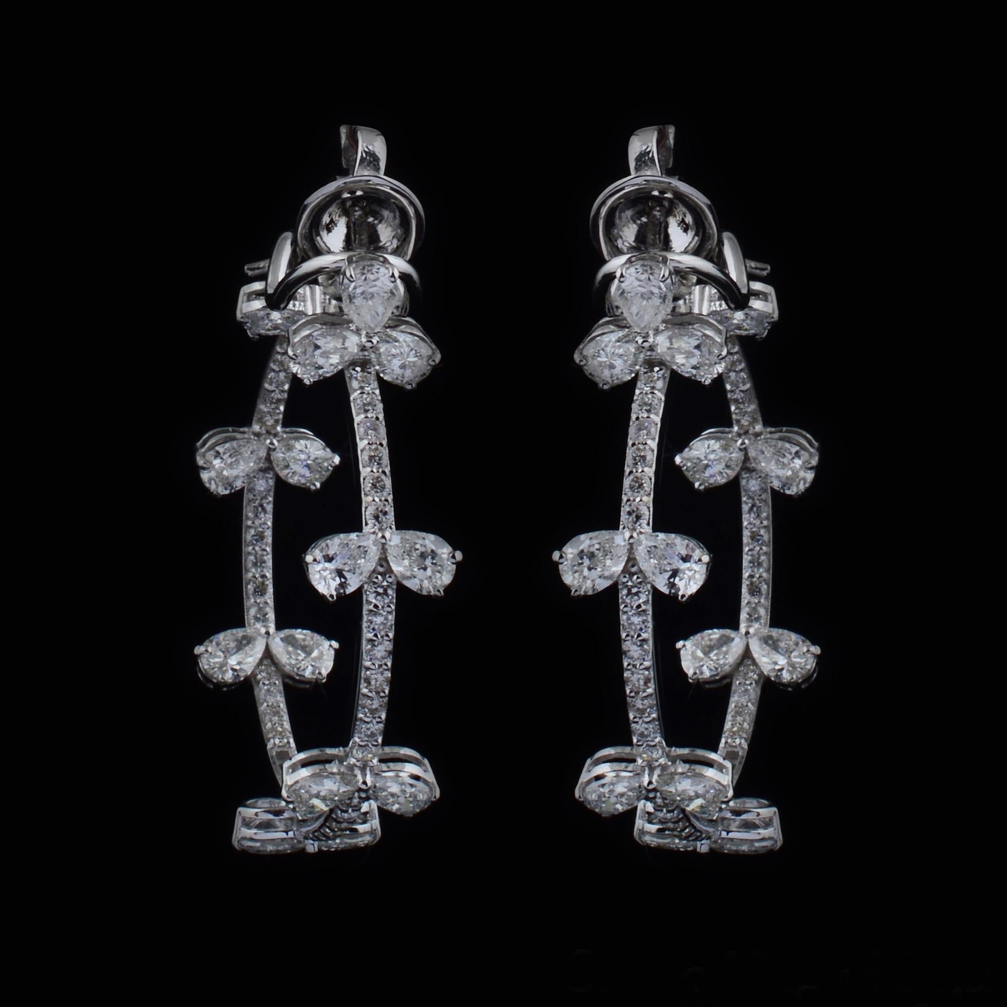 Taglio a goccia Orecchini a cerchio in oro bianco 14 carati con dichiarazione di 5,16 carati SI/H Diamante H. H. in vendita