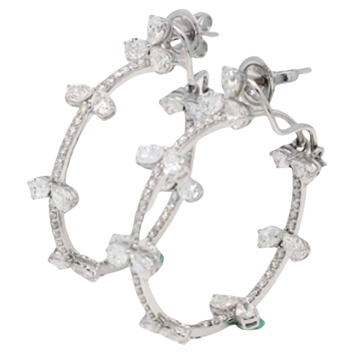 Orecchini a cerchio in oro bianco 14 carati con dichiarazione di 5,16 carati SI/H Diamante H. H.