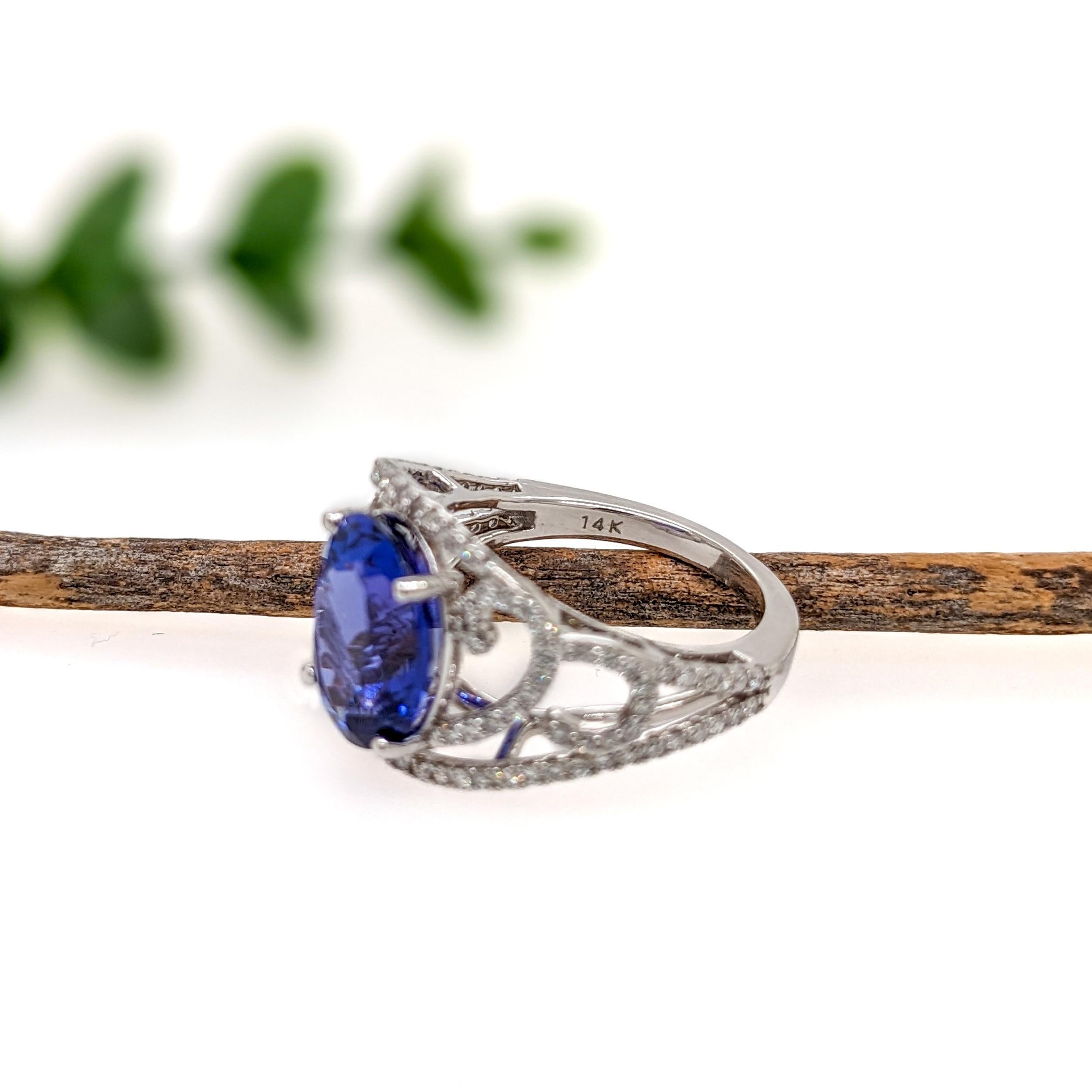 Women's Statement 5.4ct Tanzanite Ring W Earth Mined Diamonds in Solid 14K White Gold For Sale