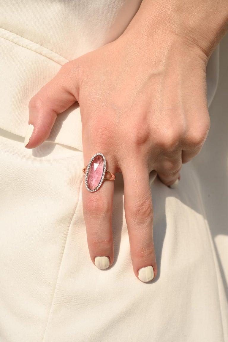 Statement 5.73 Carat Amethyst Diamond Ring 14 Karat Solid Rose Gold For Sale 4