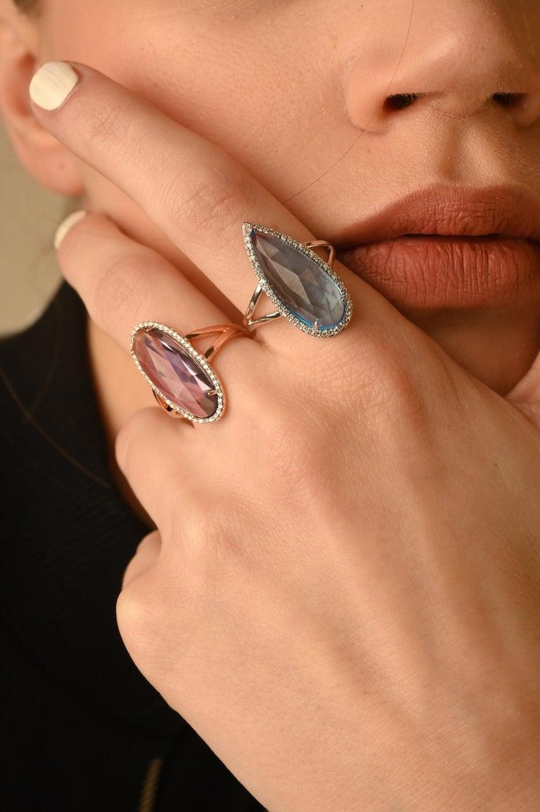Statement 5.73 Carat Amethyst Diamond Ring 14 Karat Solid Rose Gold For Sale 6