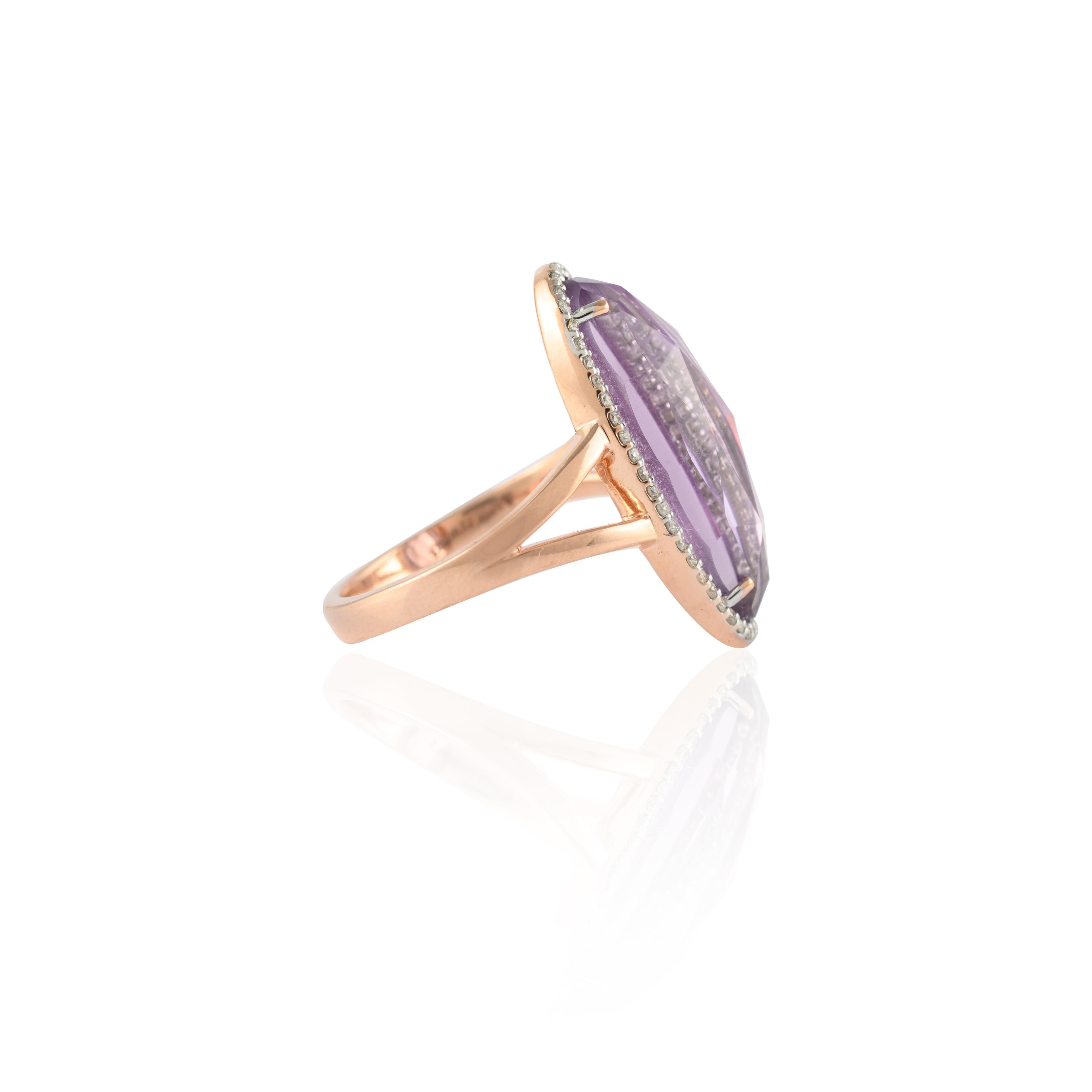 For Sale:  Statement 5.73 Carat Amethyst Diamond Ring 14 Karat Solid Rose Gold 6
