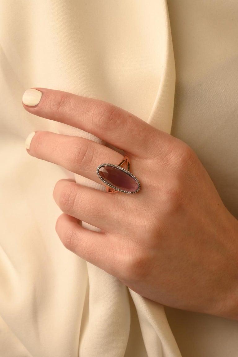 Modern Statement 5.73 Carat Amethyst Diamond Ring 14 Karat Solid Rose Gold For Sale