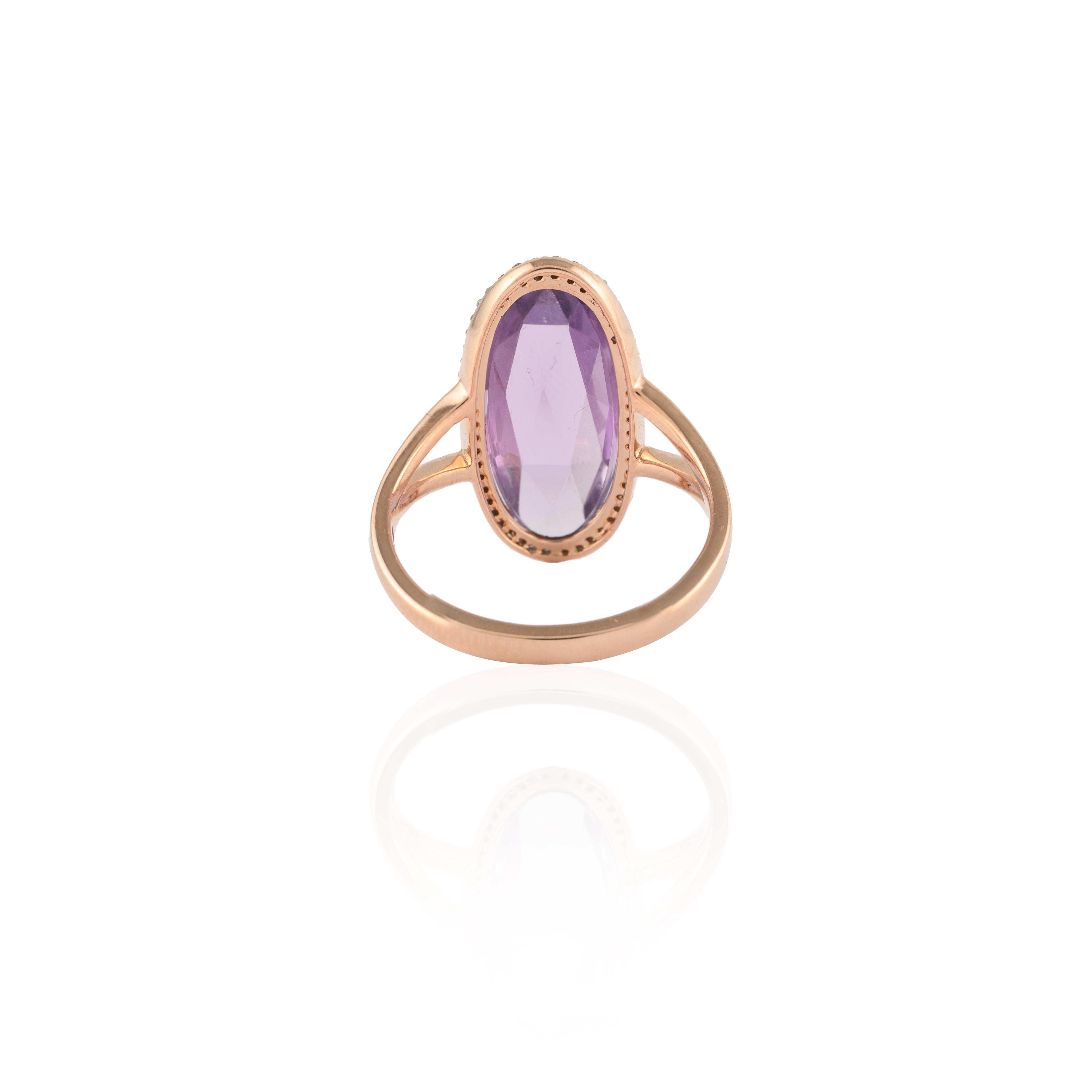 For Sale:  Statement 5.73 Carat Amethyst Diamond Ring 14 Karat Solid Rose Gold 8