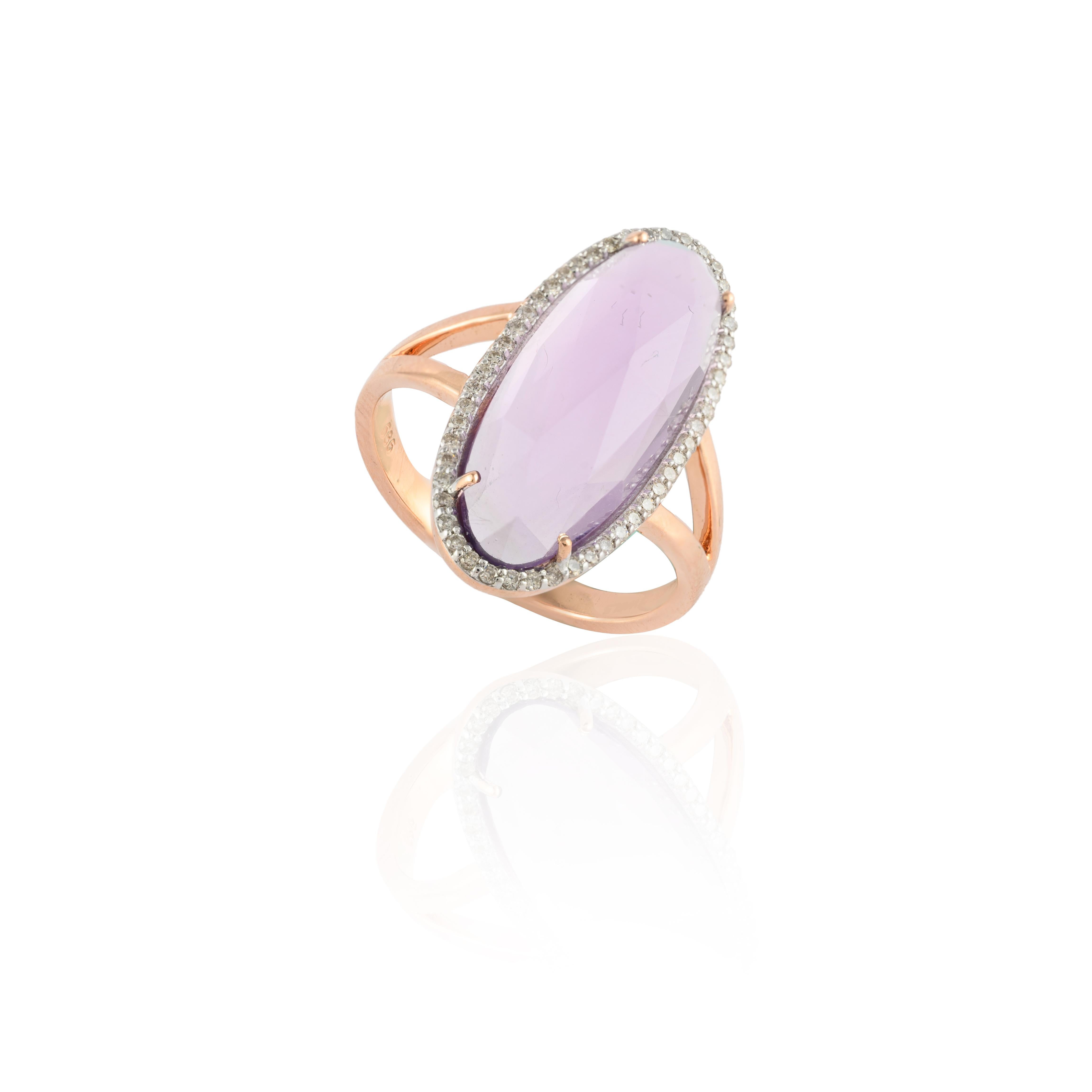 En venta: Anillo de diamantes amatista de 5,73 quilates y oro rosa macizo de 14 quilates  11