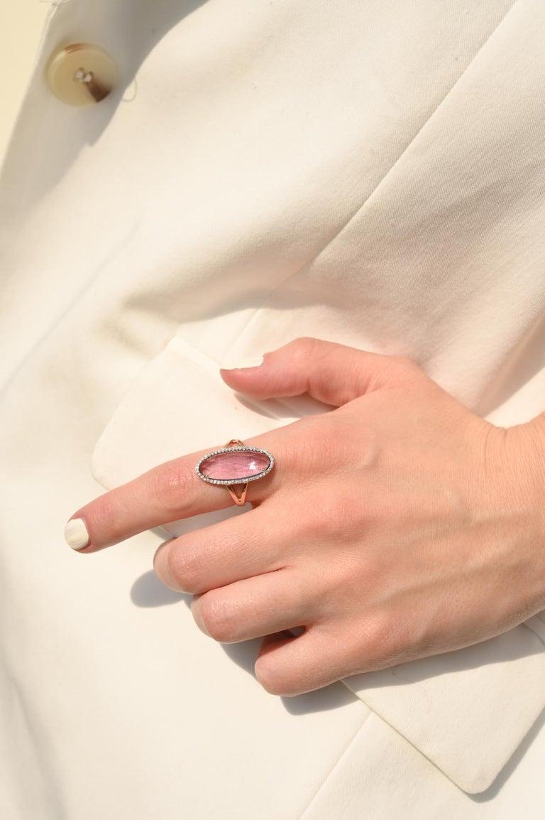 Women's Statement 5.73 Carat Amethyst Diamond Ring 14 Karat Solid Rose Gold For Sale