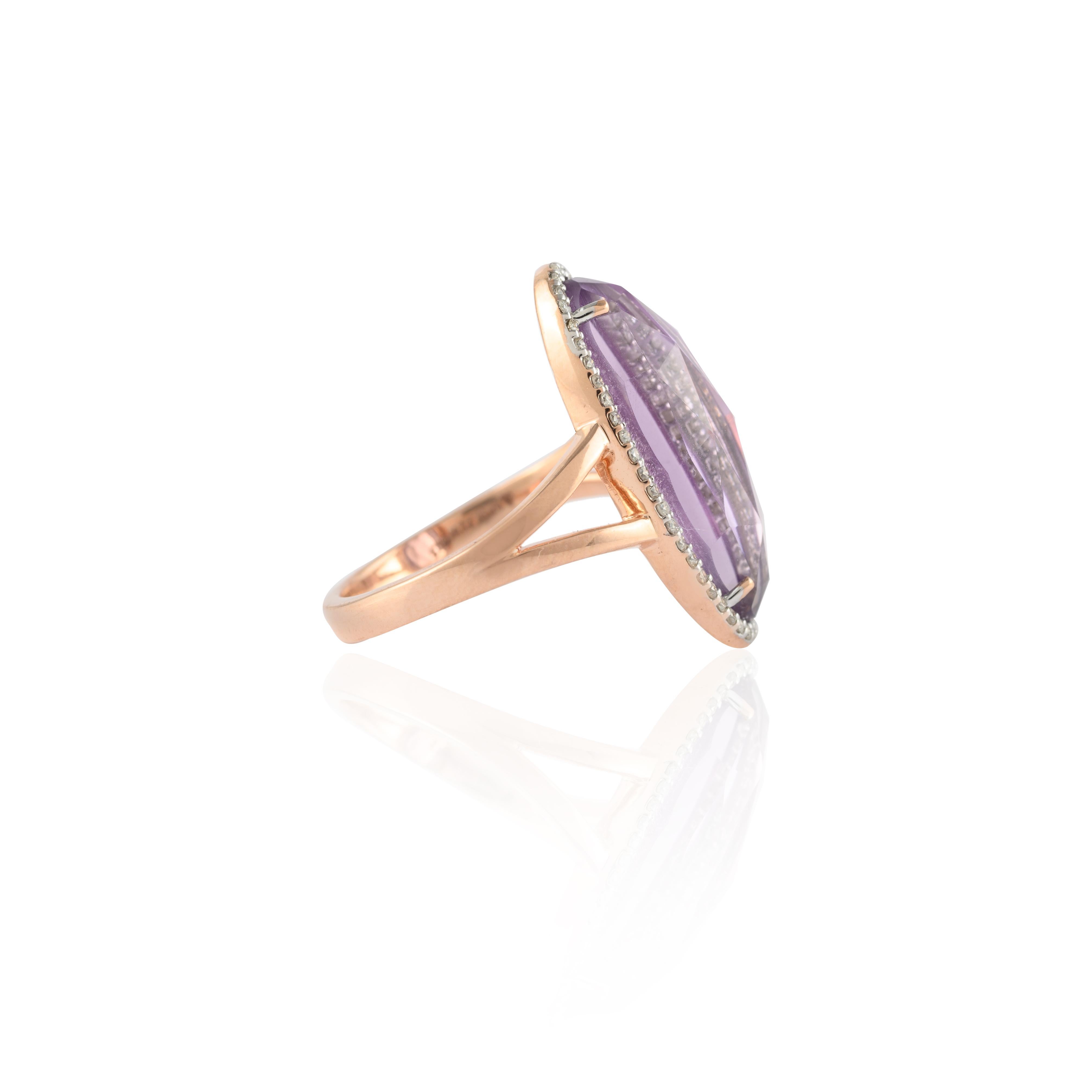 Statement 5.73 Carat Amethyst Diamond Ring 14 Karat Solid Rose Gold For Sale 1