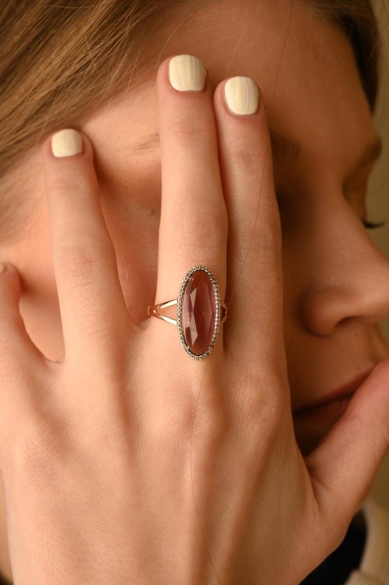 Statement 5.73 Carat Amethyst Diamond Ring 14 Karat Solid Rose Gold For Sale 2