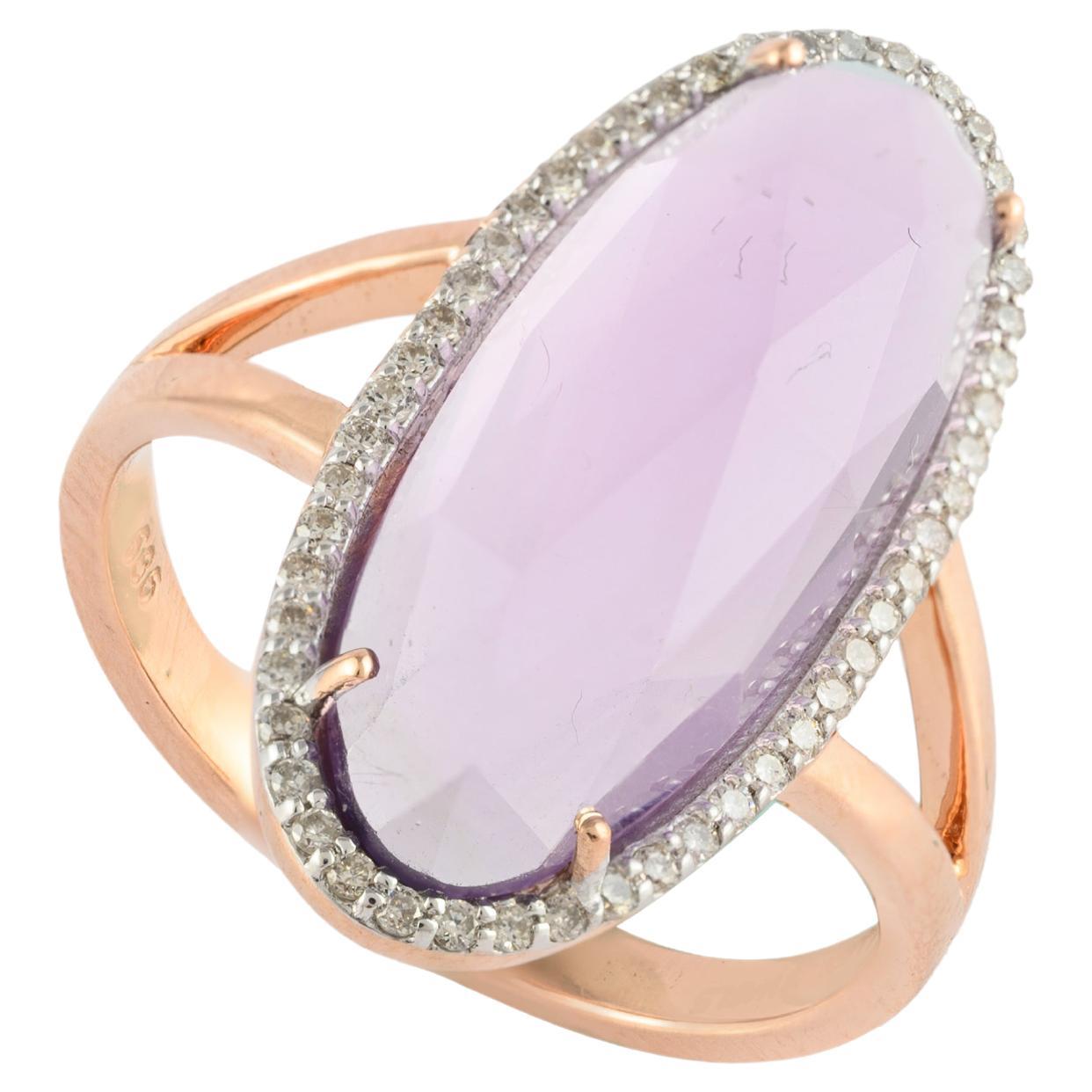 For Sale:  Statement 5.73 Carat Amethyst Diamond Ring 14 Karat Solid Rose Gold
