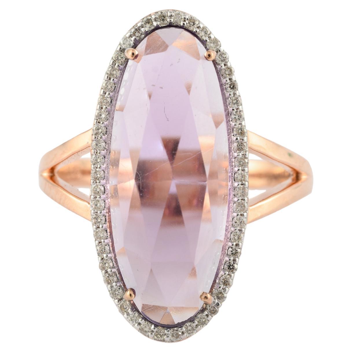 Anillo de diamantes amatista de 5,73 quilates y oro rosa macizo de 14 quilates
