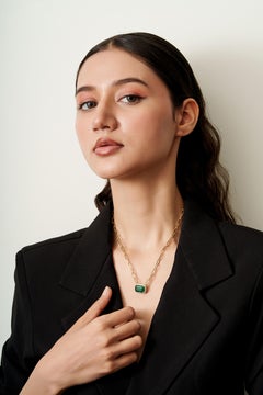 Collana a catena con smeraldo naturale e diamante a raggiera, 6,9 ct.