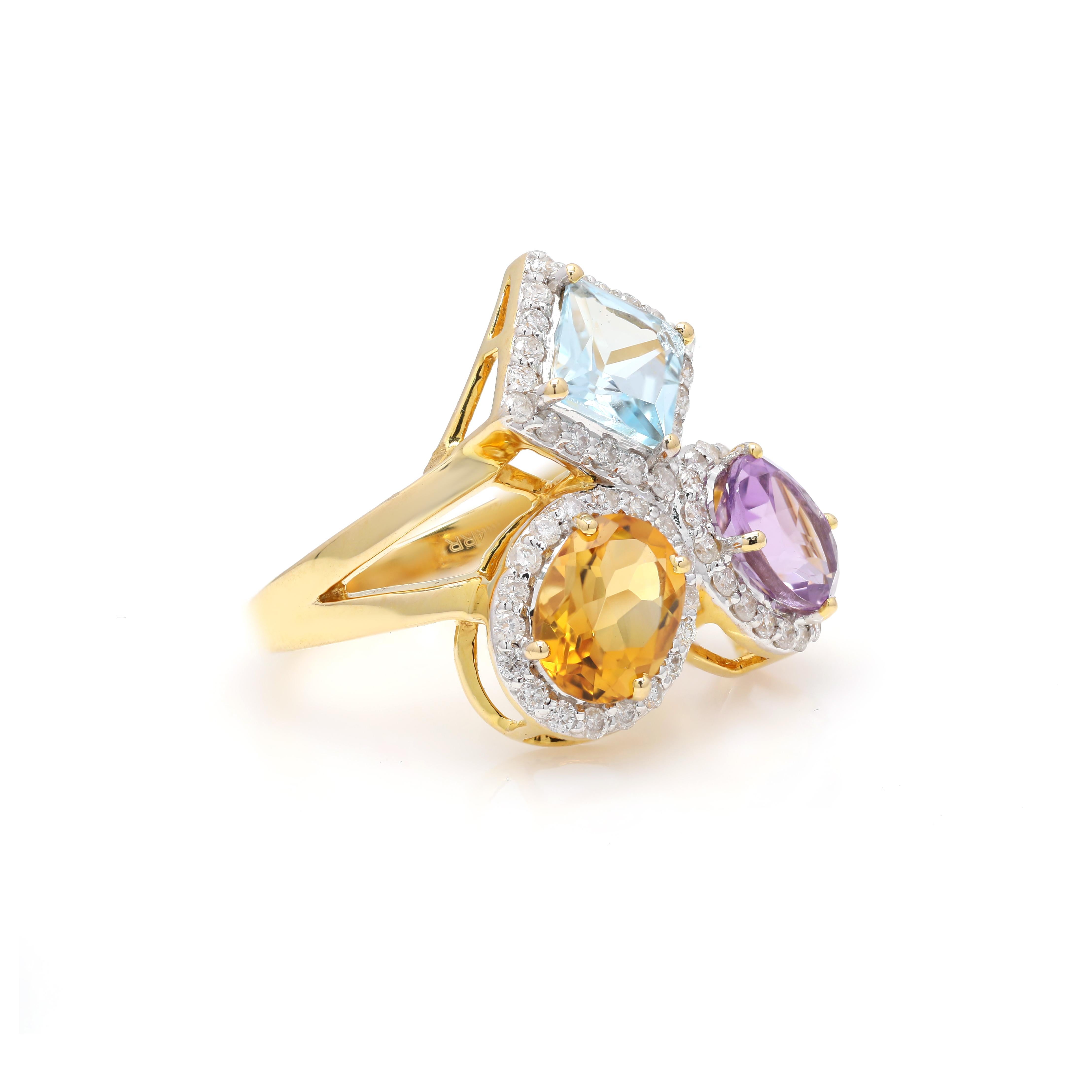 En vente :  Bague cocktail semi-précieuse surdimensionnée en or jaune 18 carats avec diamants de 7,23 carats 2