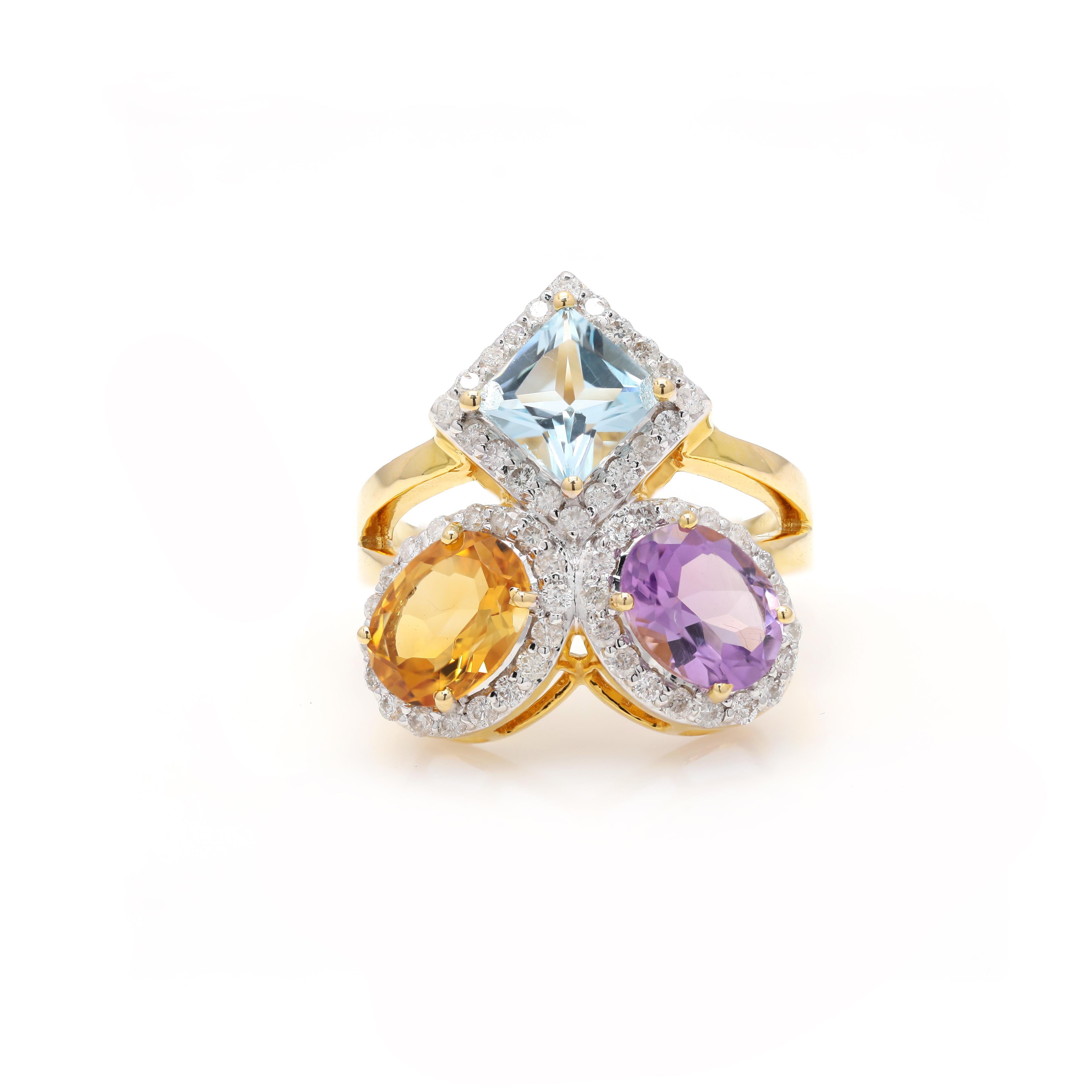 En vente :  Bague cocktail semi-précieuse surdimensionnée en or jaune 18 carats avec diamants de 7,23 carats 3