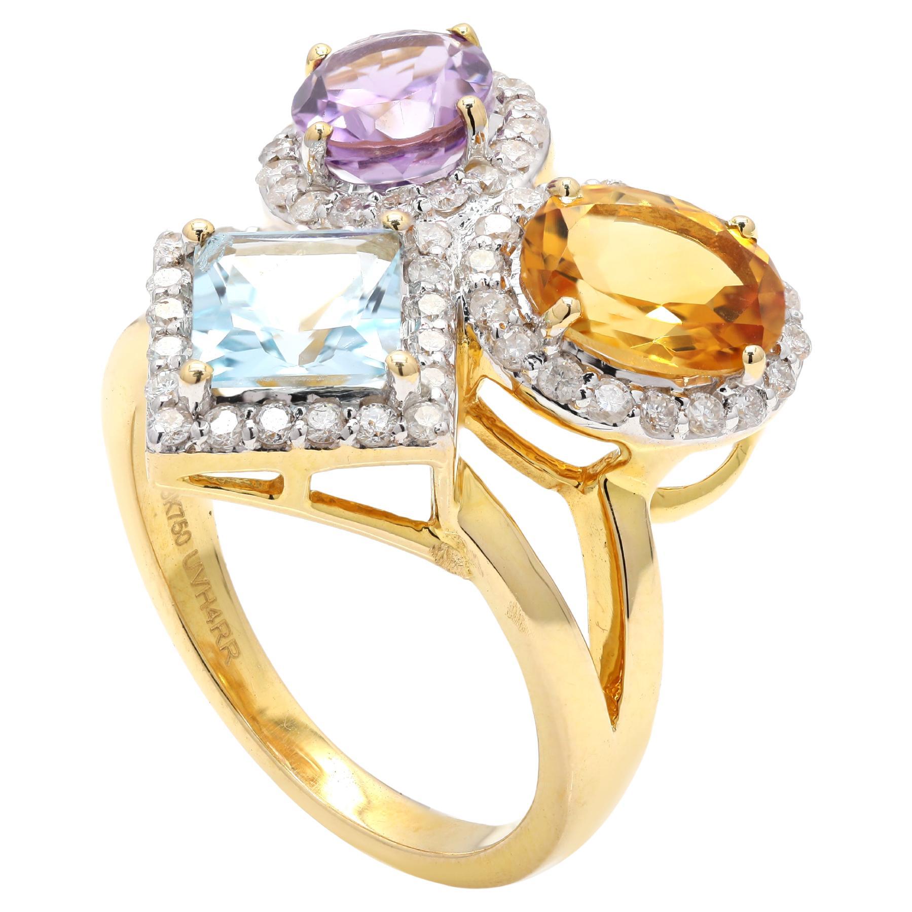 Statement 7.23ct Semi Precious Cocktail Ring in 18k Yellow Gold with Diamonds