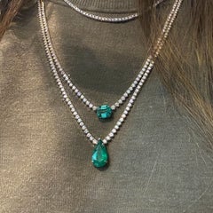 Statement 7.3 ct Pear shaped Emerald and Graduated Diamond Necklace