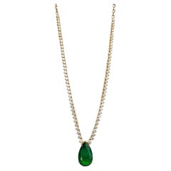 Statement 7.3 ct Pear shaped Emerald and Graduated Diamond Necklace