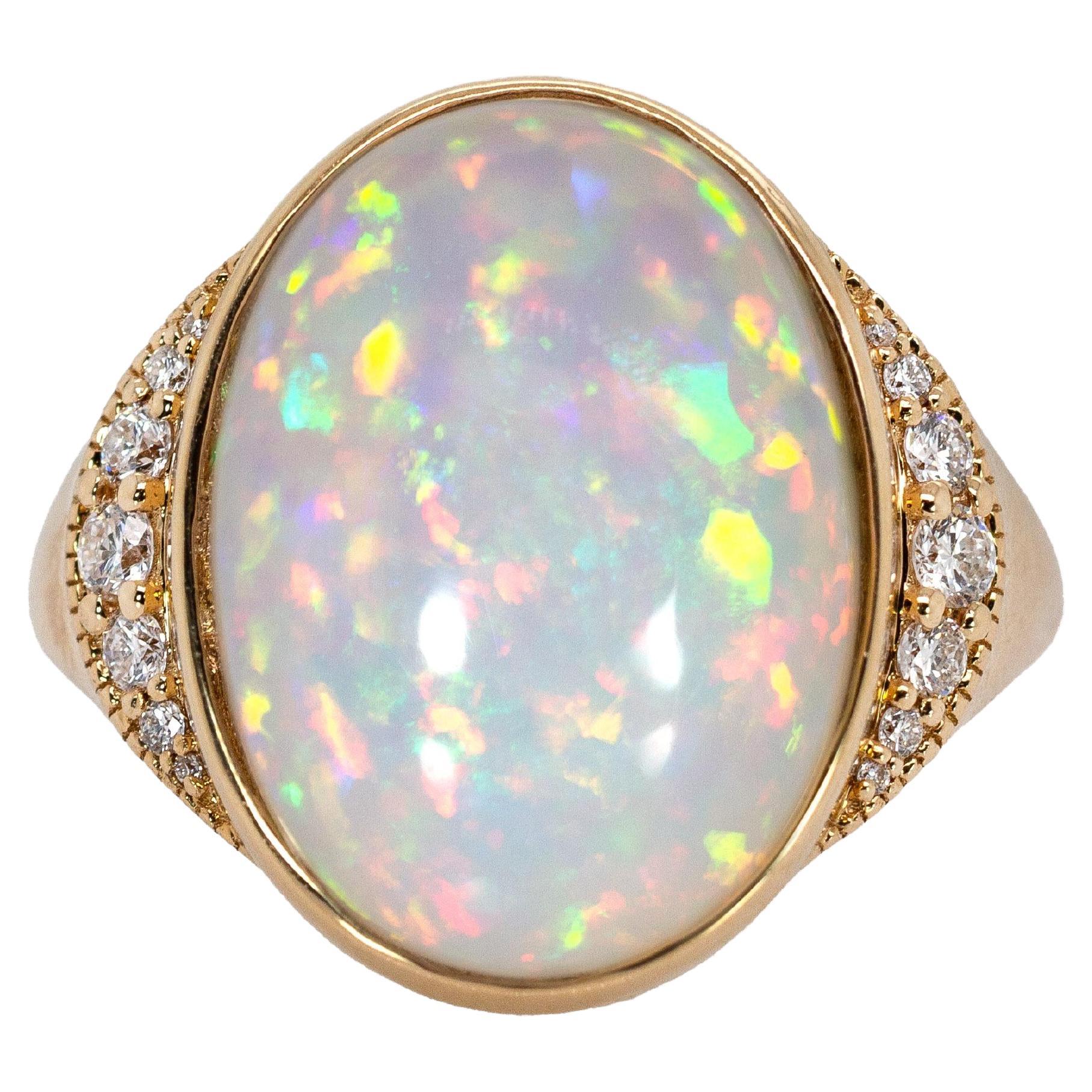 Statement 7,3cts äthiopischen Opal Ring w natürlichen Diamant Akzente in 14K Solid Gold