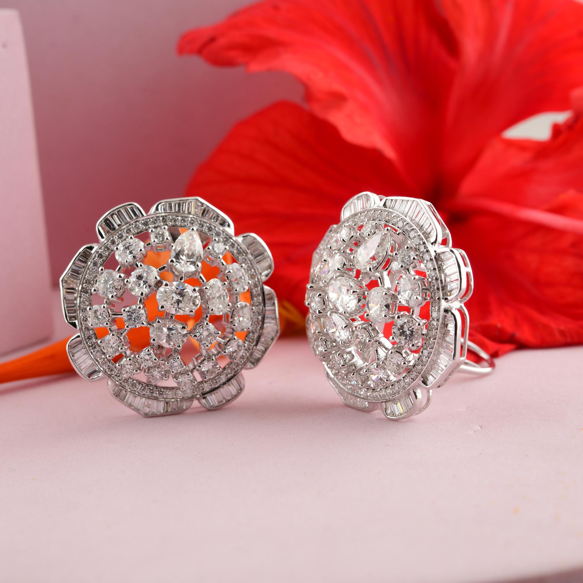 Statement 7.49Ct SI/HI Cluster Diamond Wedding Stud Earrings 14 Karat White Gold en vente 4