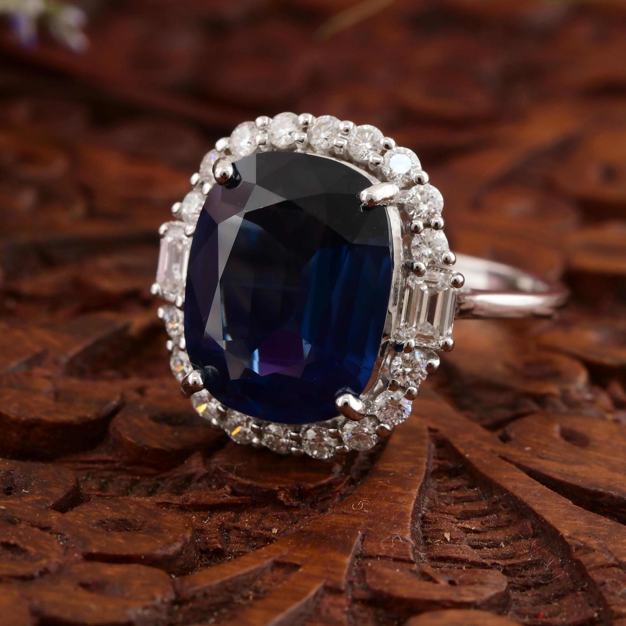 En venta: Declaración 7.89Tcw Zafiro Azul Halo Anillo de Aniversario Diamante 14K Oro Blanco  5