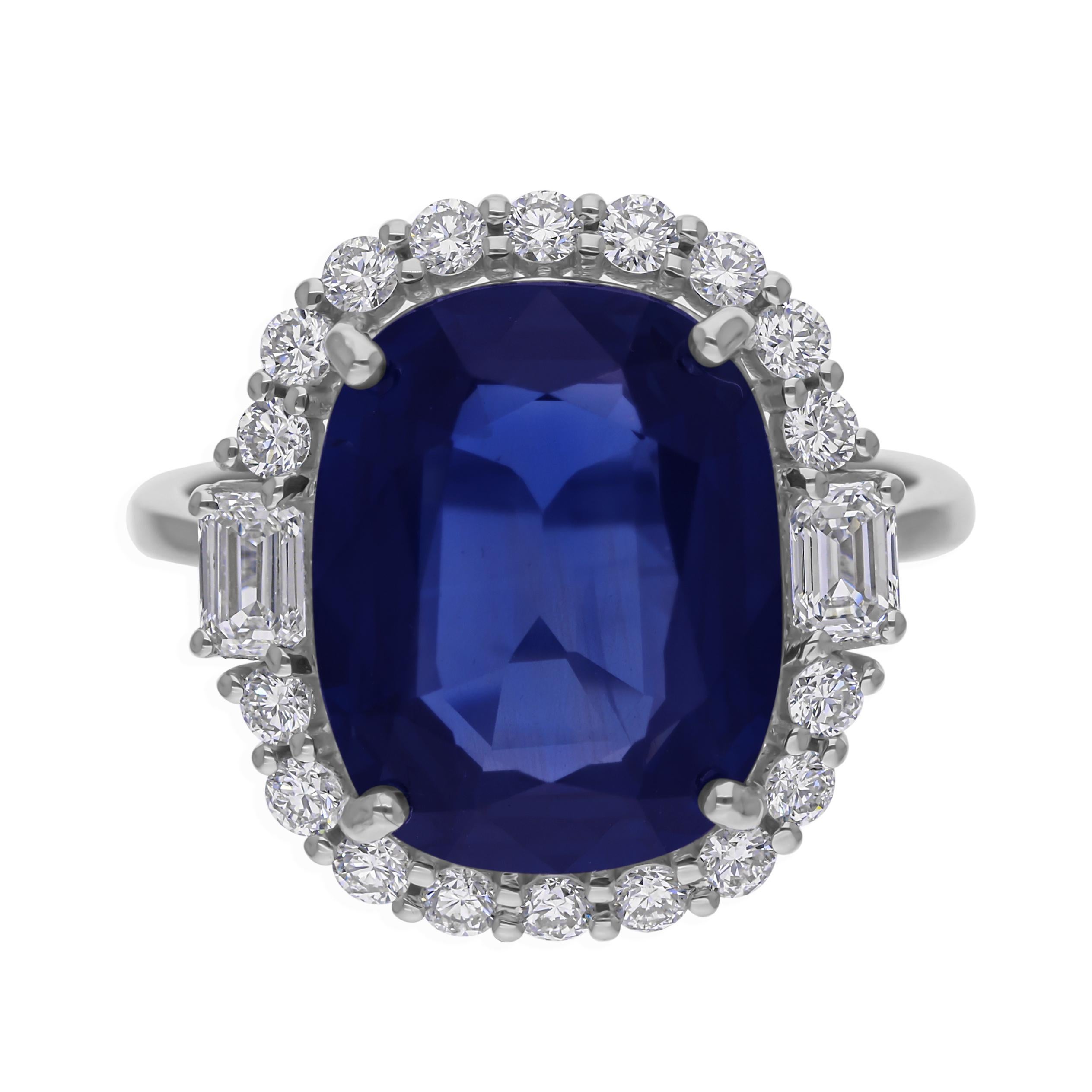 En venta: Declaración 7.89Tcw Zafiro Azul Halo Anillo de Aniversario Diamante 14K Oro Blanco  7