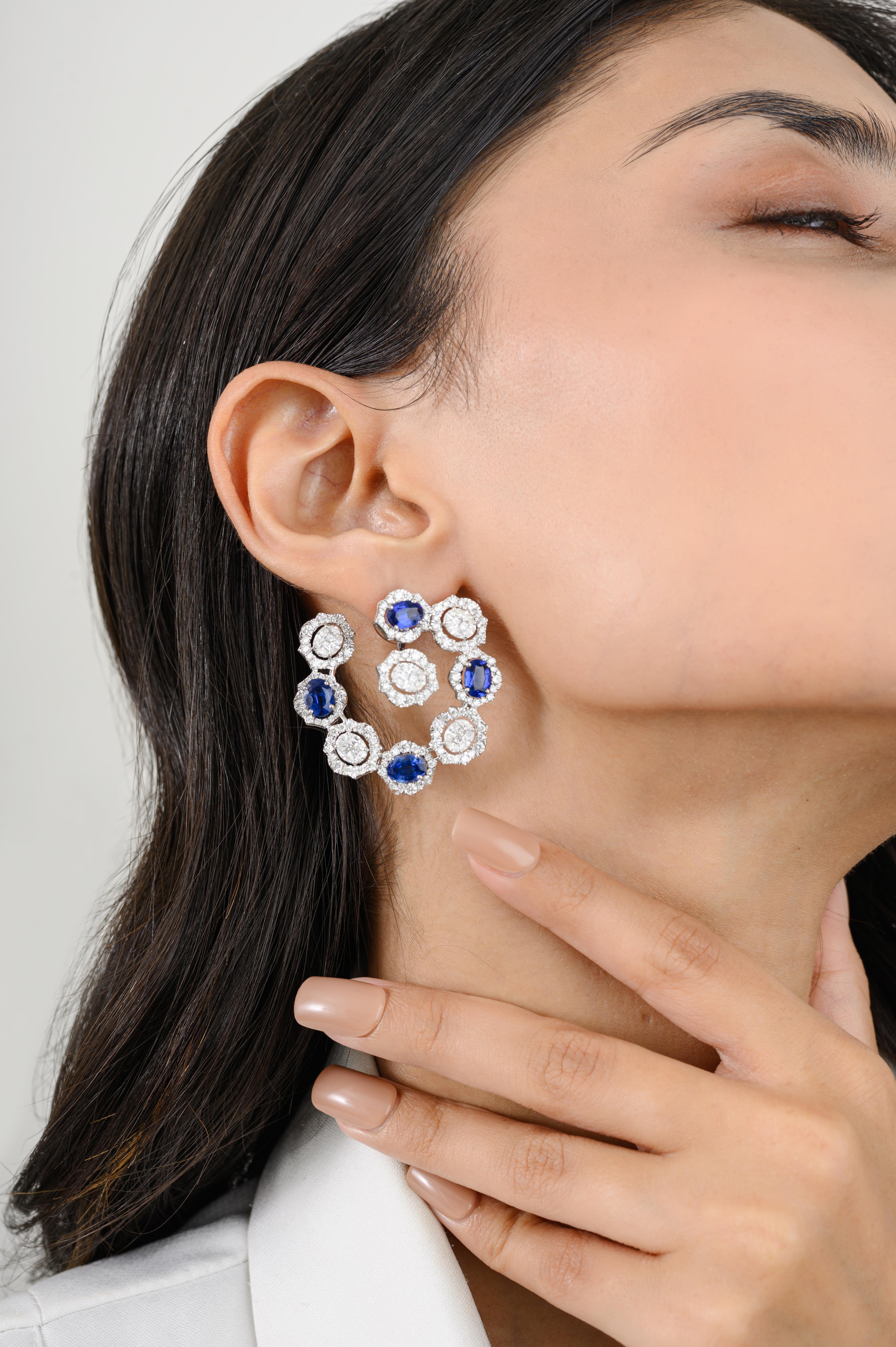 Oval Cut 8.09 CTW Kyanite Diamond Stud Earrings Made in 18k White Gold Mothers Day Gift For Sale
