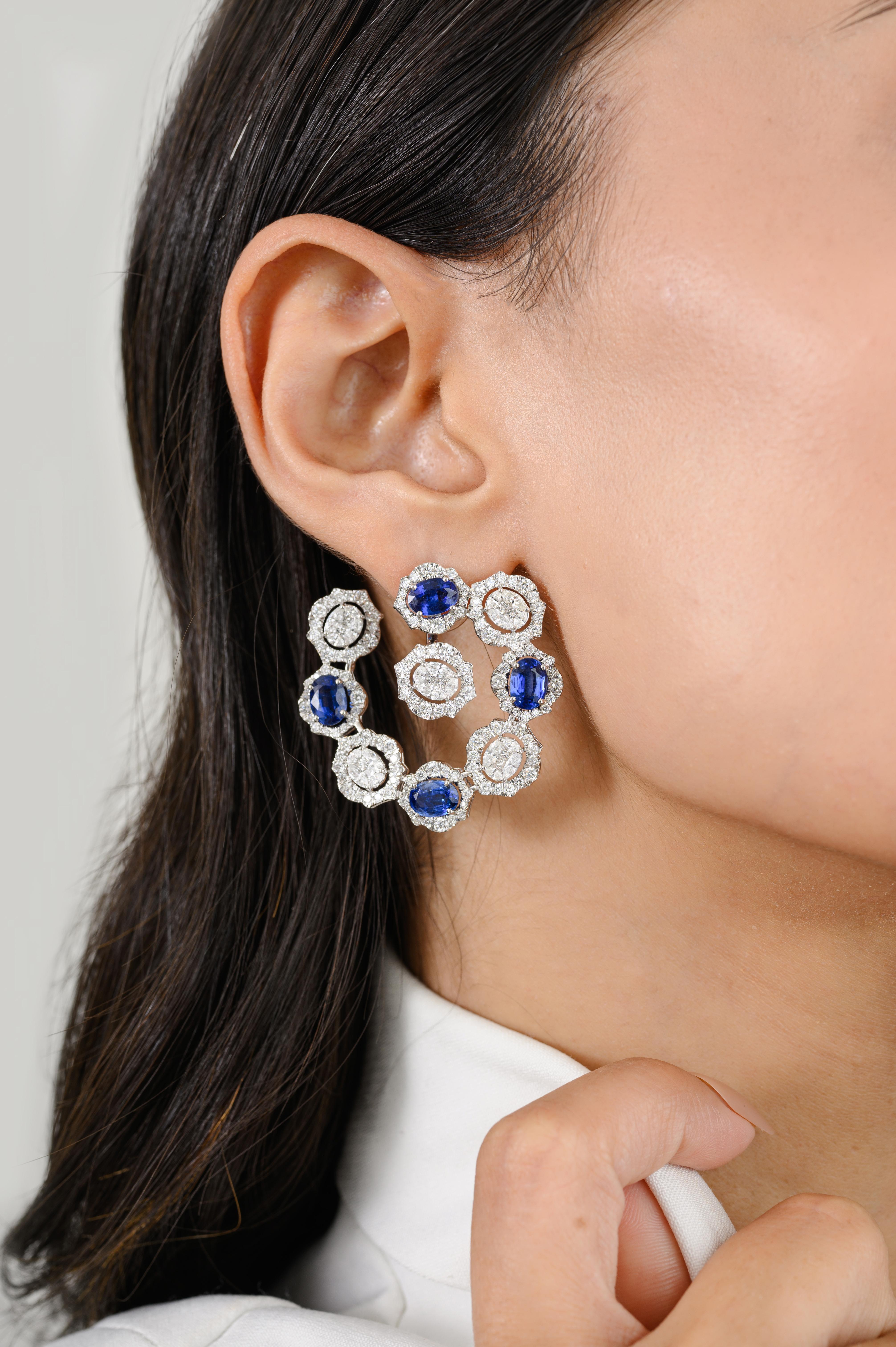 8.09 CTW Kyanite Diamond Stud Earrings Made in 18k White Gold Mothers Day Gift For Sale 2