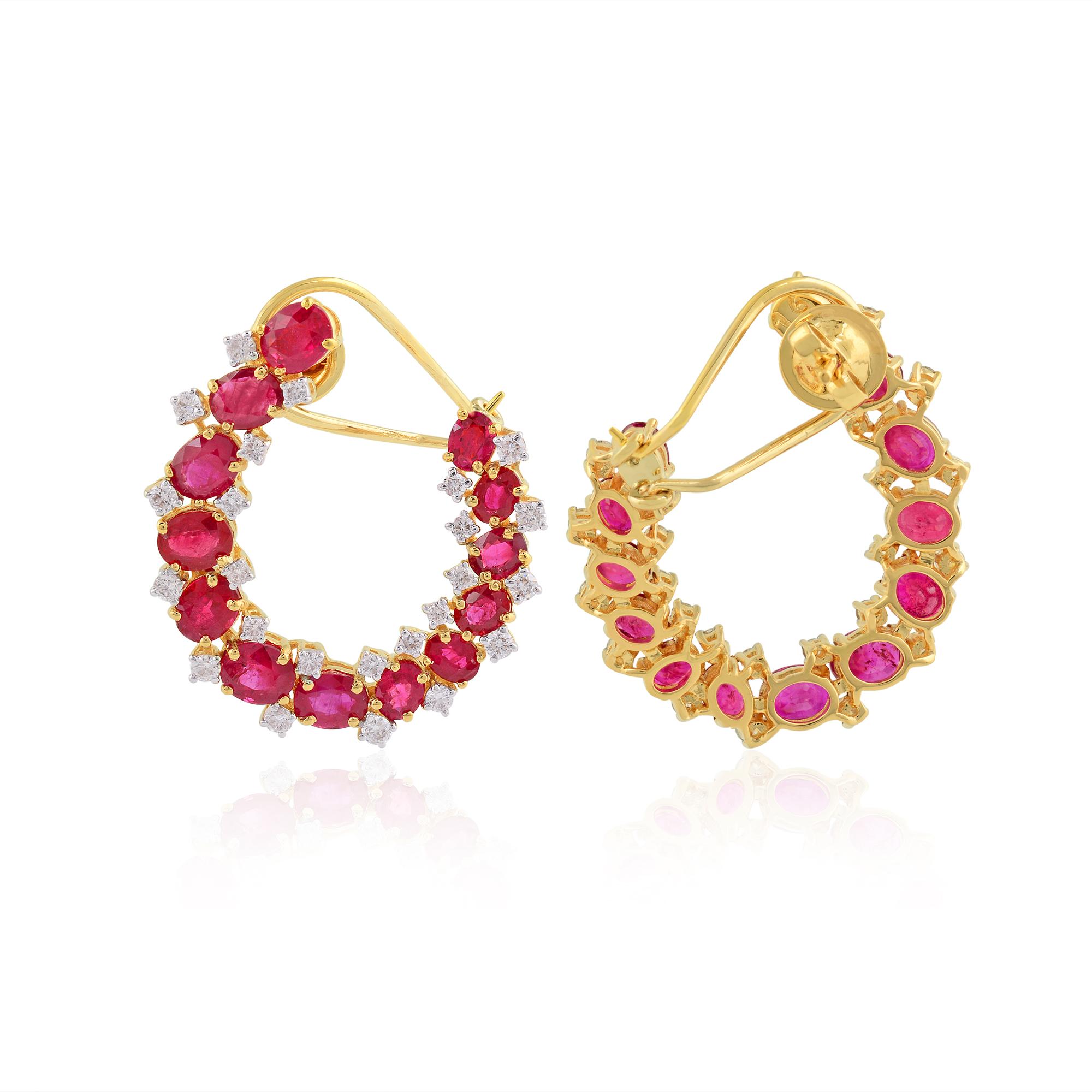 Boucles d'oreilles de mariage en or jaune 18 carats, diamant rubis 8.98ct 1.15ct Pour femmes en vente
