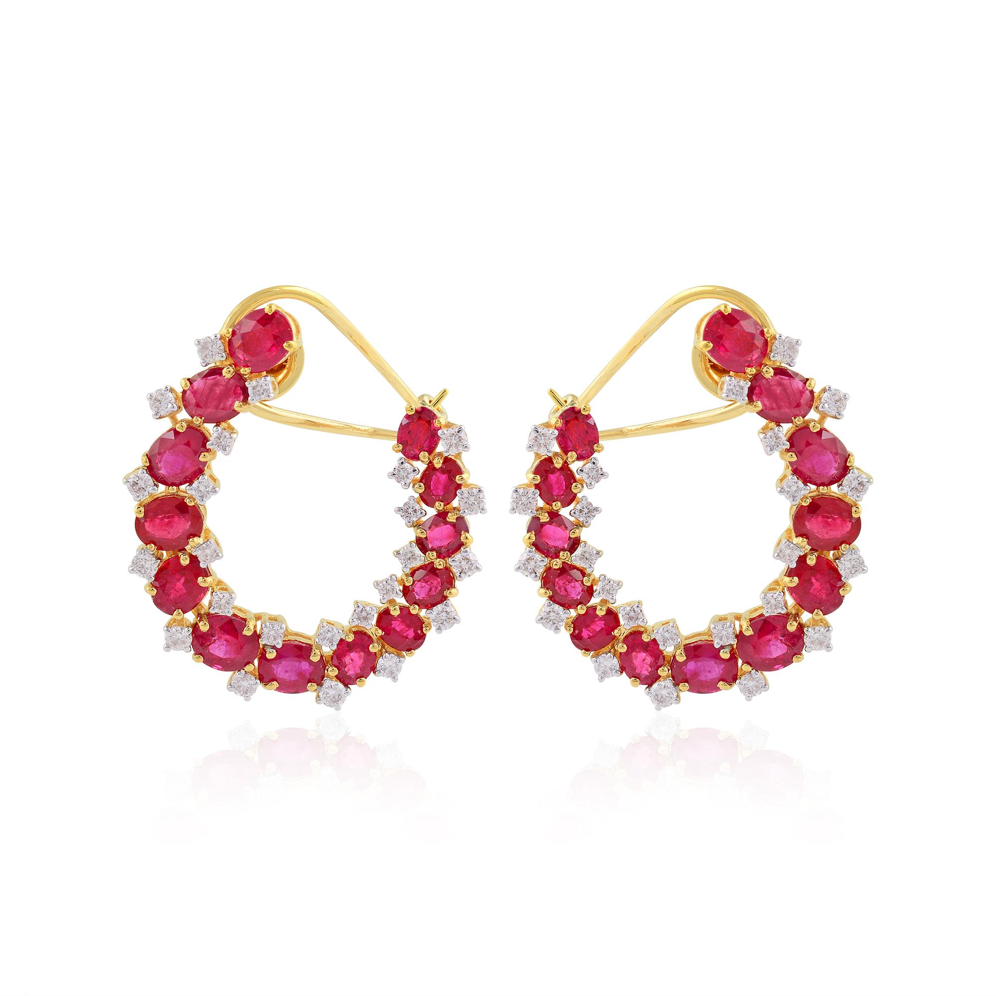 Boucles d'oreilles de mariage en or jaune 18 carats, diamant rubis 8.98ct 1.15ct en vente 1