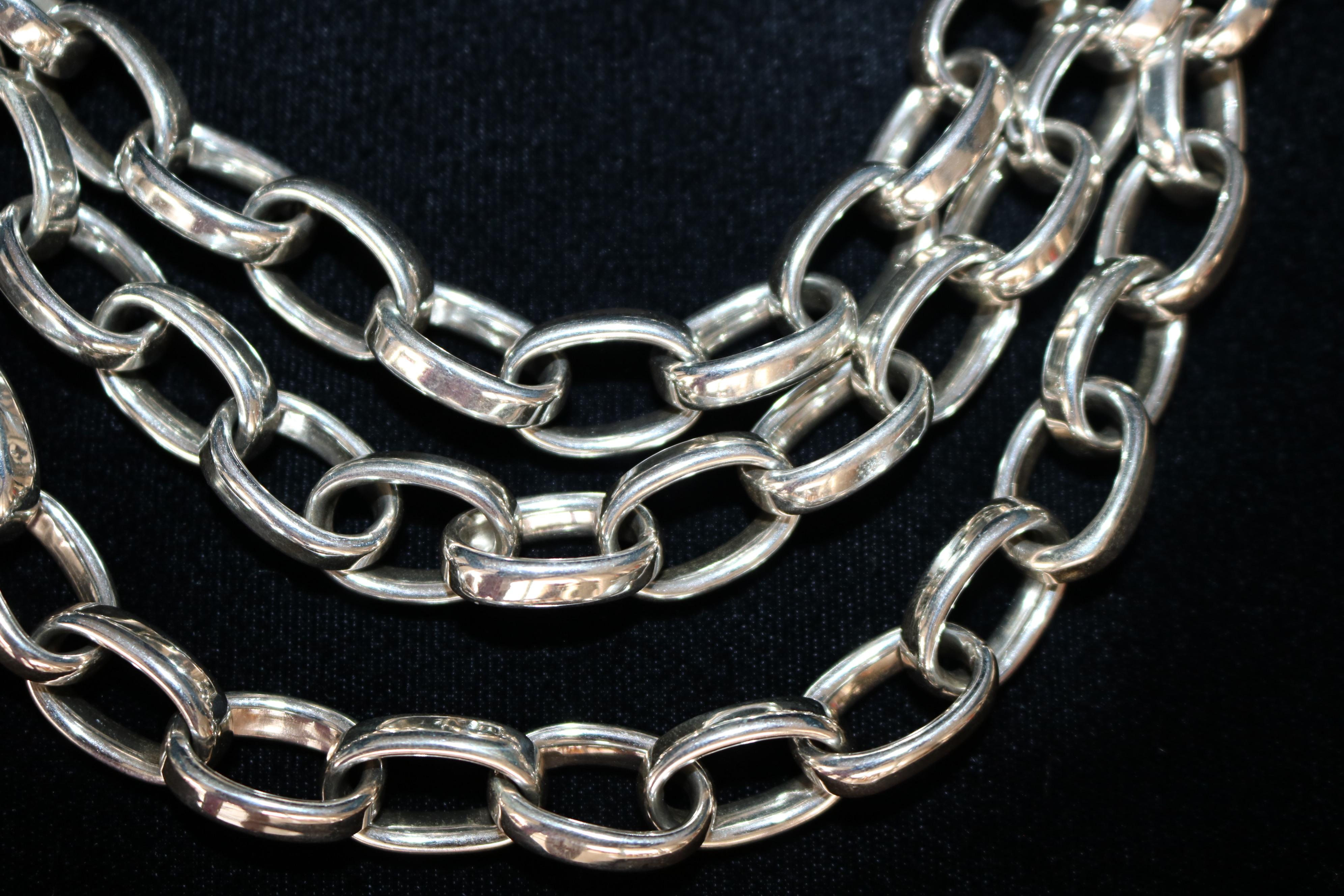 Statement 925 Silver Multi Strand Link Necklace  In New Condition For Sale In Miami, FL