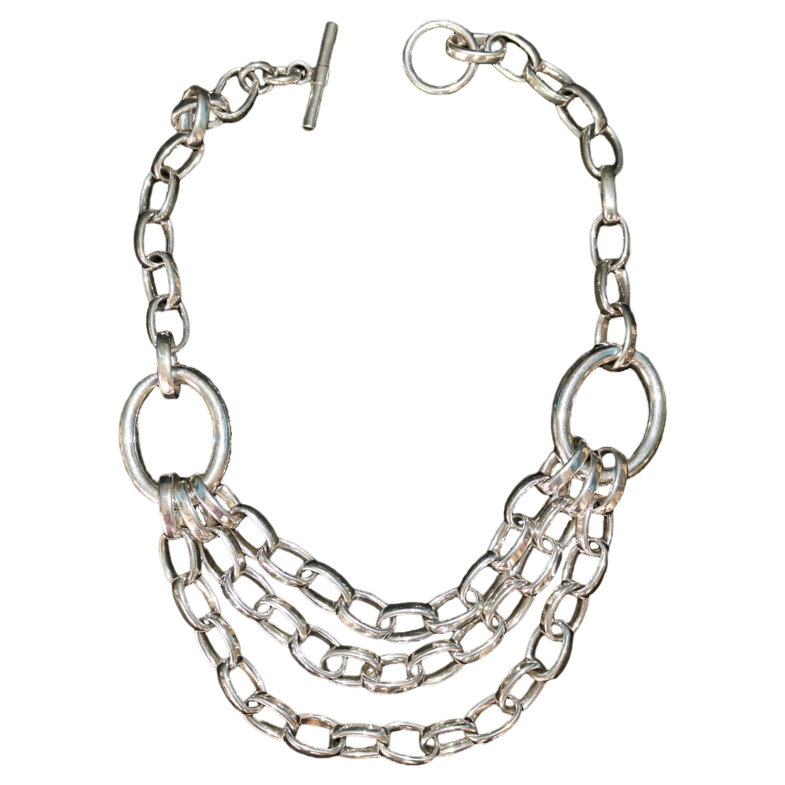 Statement 925 Silver Multi Strand Link Necklace  For Sale