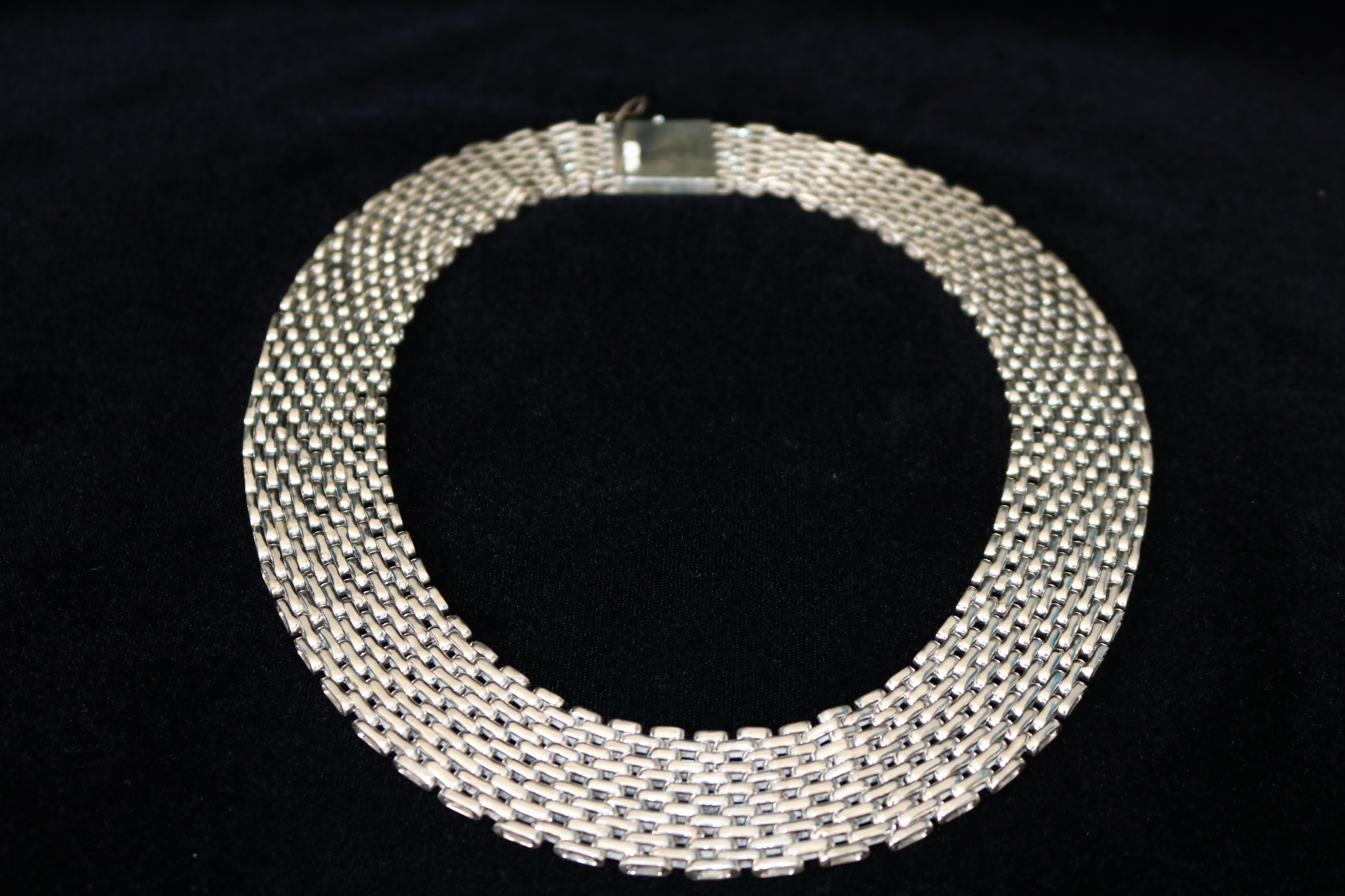 Contemporary Statement 925 Silver Woven Collar Necklace For Sale