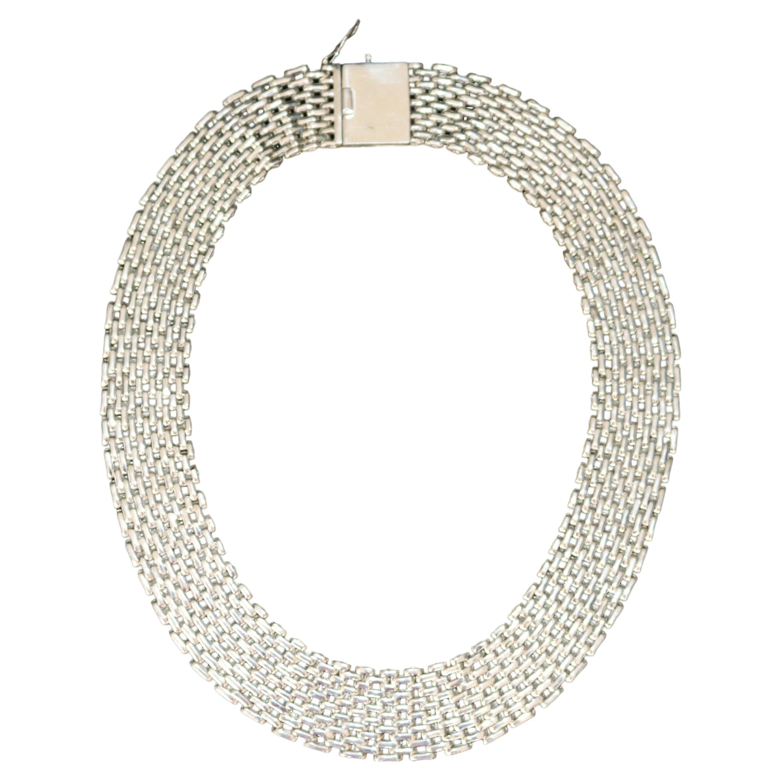 Statement 925 Silver Woven Collar Necklace For Sale