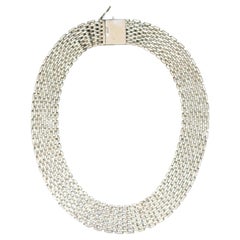 Statement 925 Silver Woven Collar Necklace